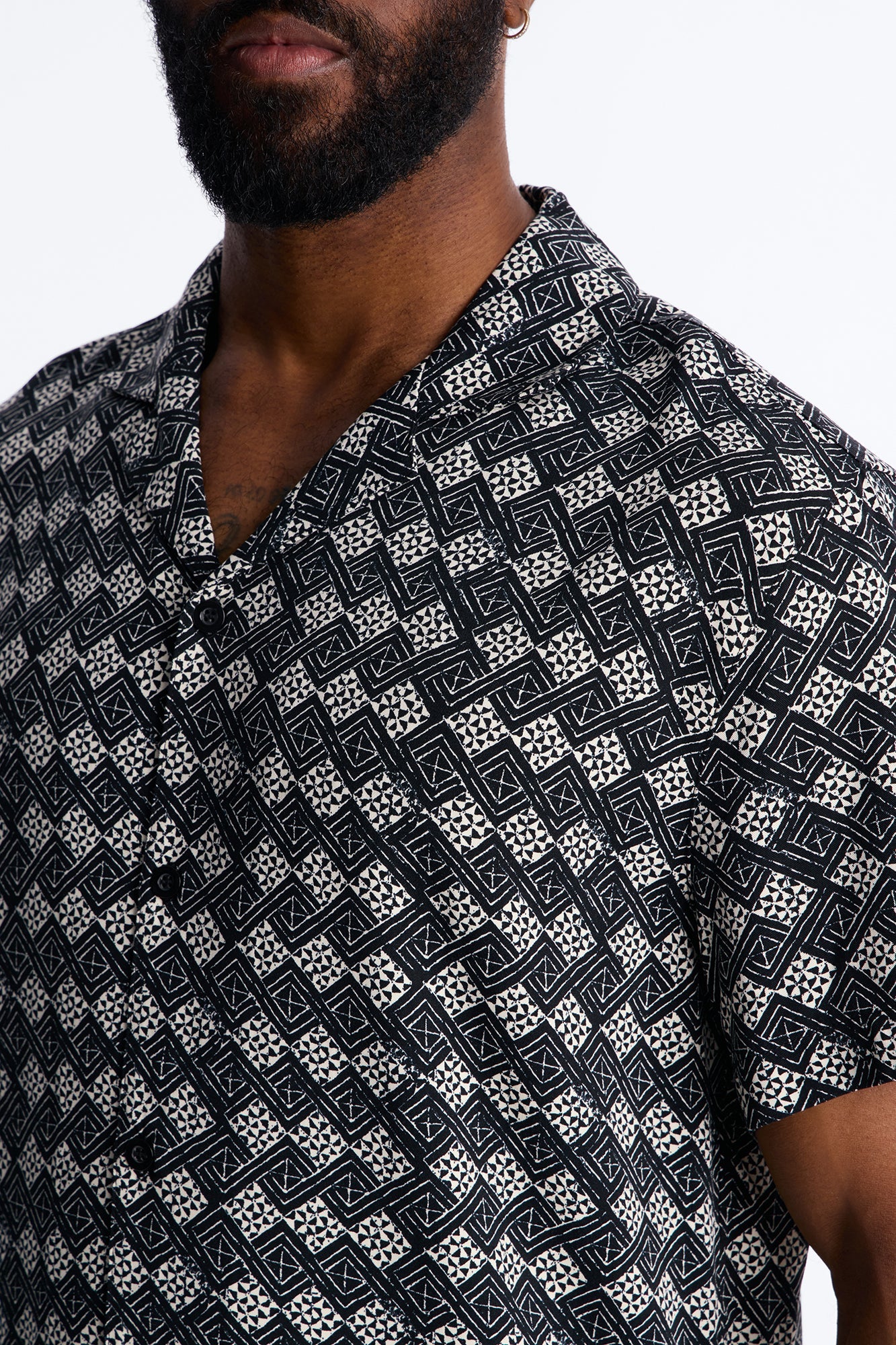 Royale Cuban Collar Button Up Shirt - Black