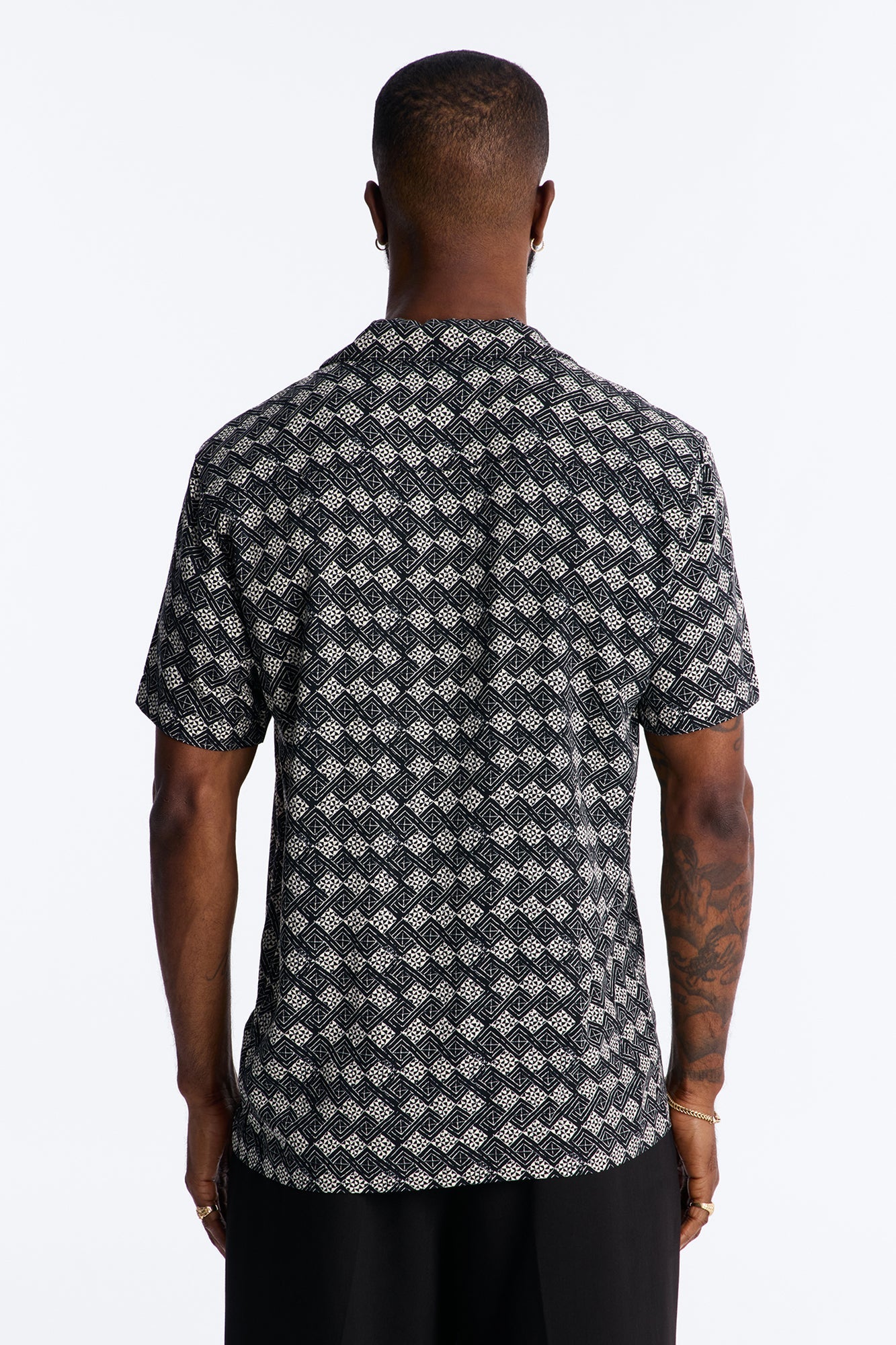Royale Cuban Collar Button Up Shirt - Black