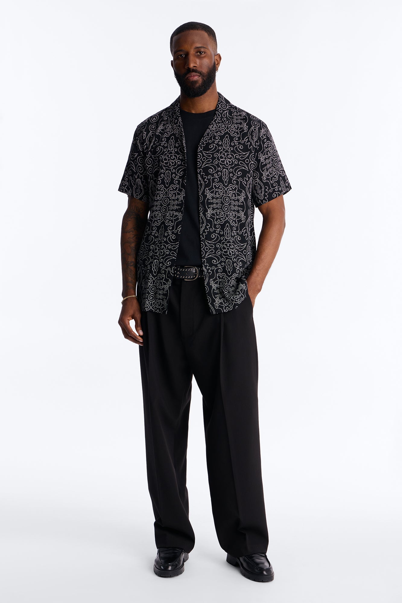Azure Cuban Collar Button Up Shirt - Black