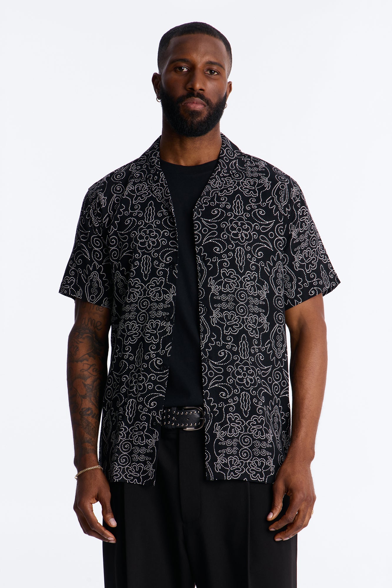 Azure Cuban Collar Button Up Shirt - Black