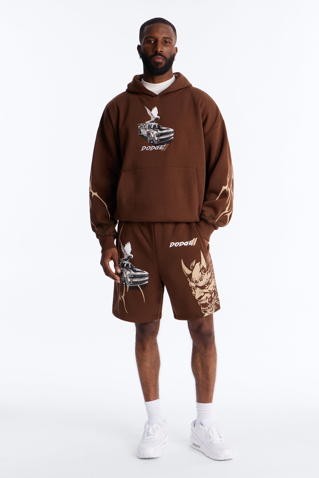 Dodge Demon Oni Mask Oversized Hoodie - Brown