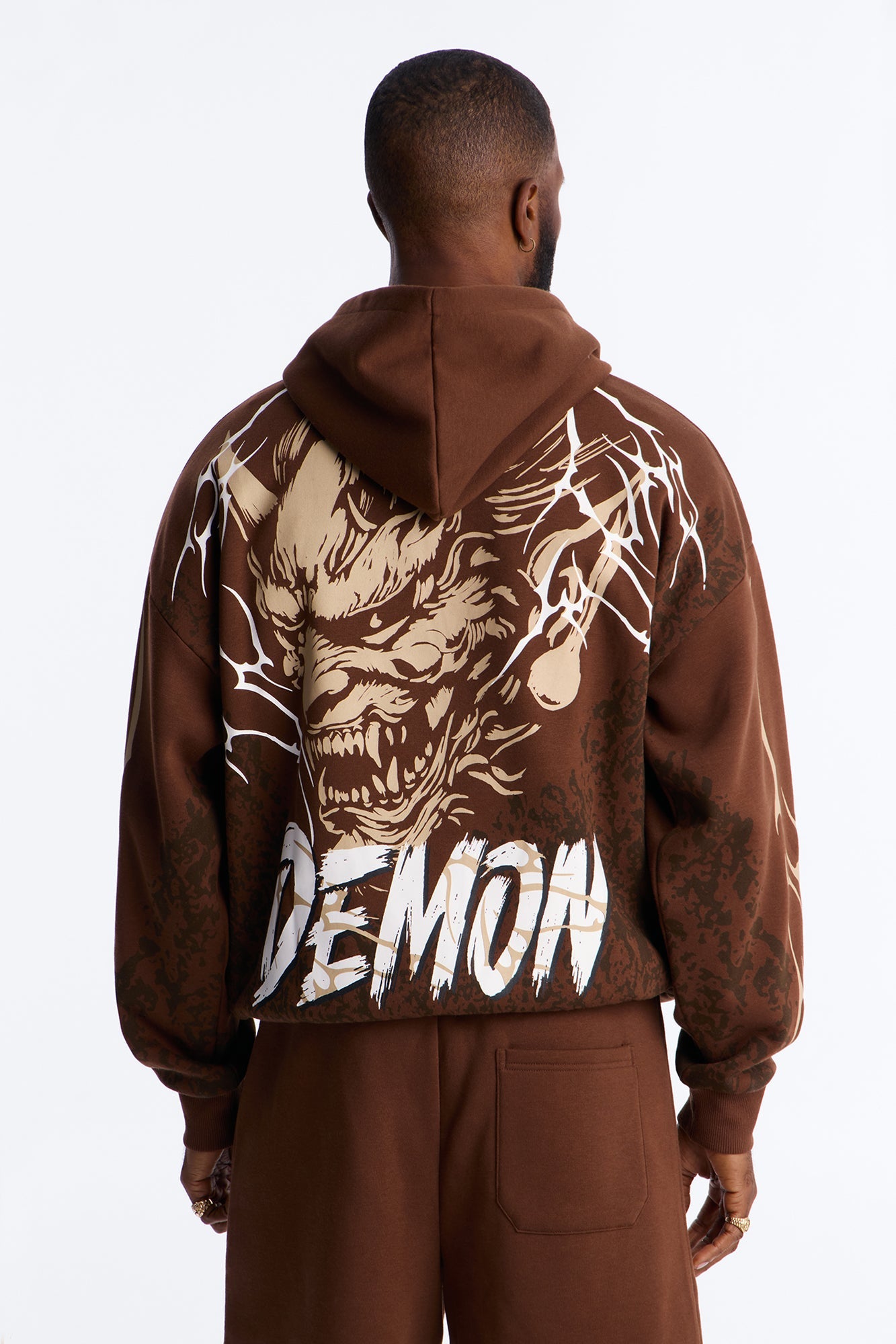 Dodge Demon Oni Mask Oversized Hoodie - Brown