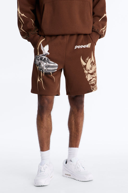 Dodge Demon Oni Mask Sweatshorts - Brown