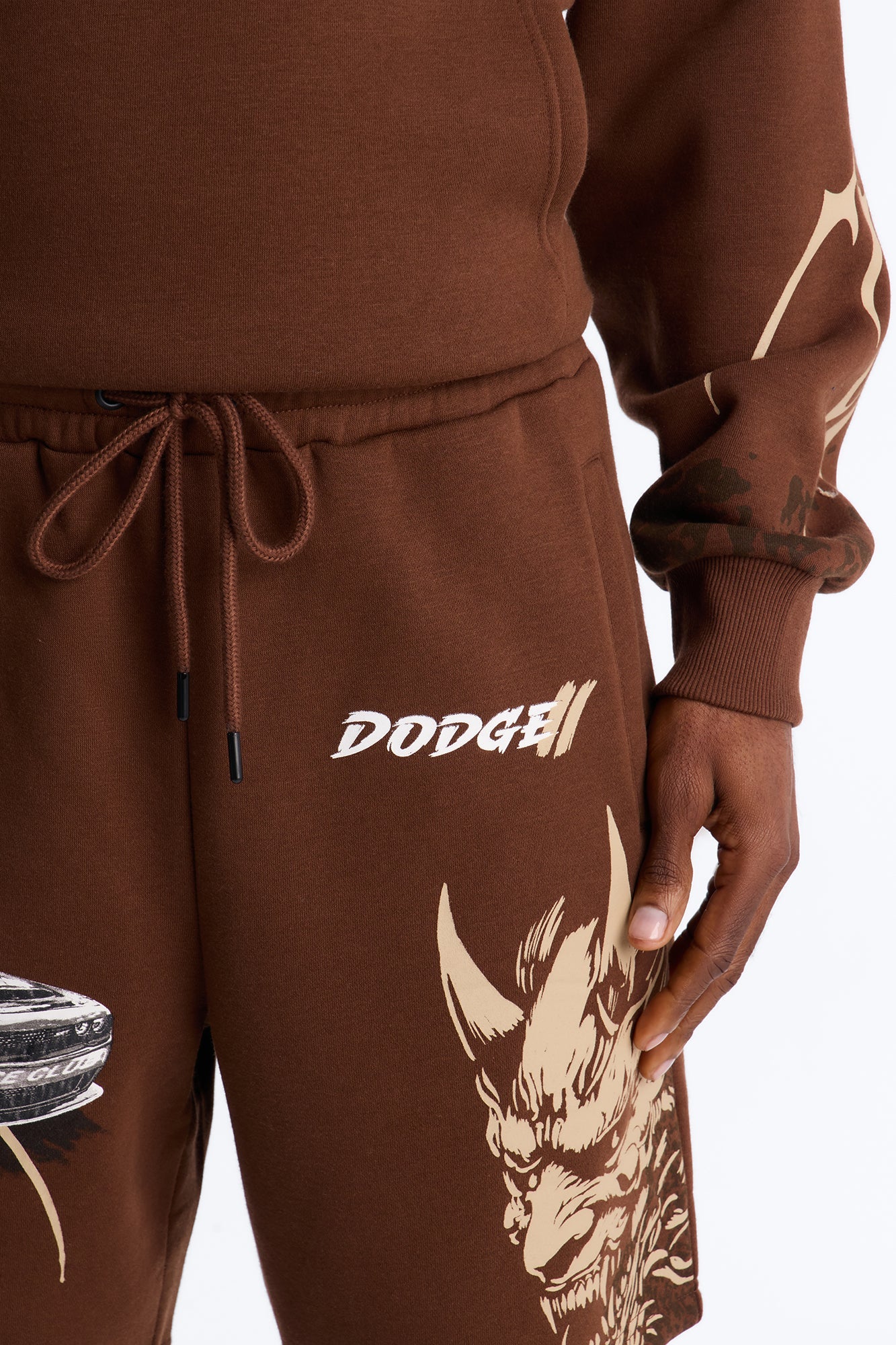 Dodge Demon Oni Mask Sweatshorts - Brown