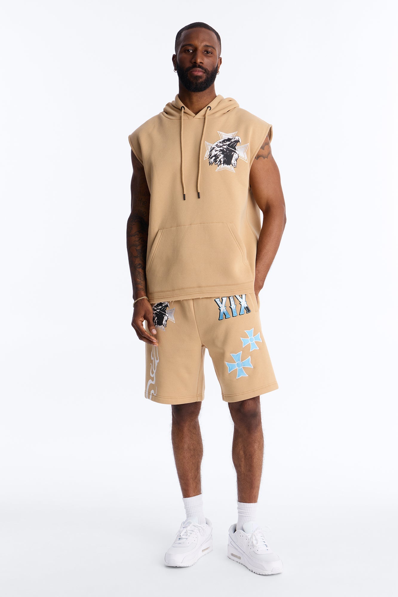 Fly Eagles Sleeveless Hoodie - Khaki