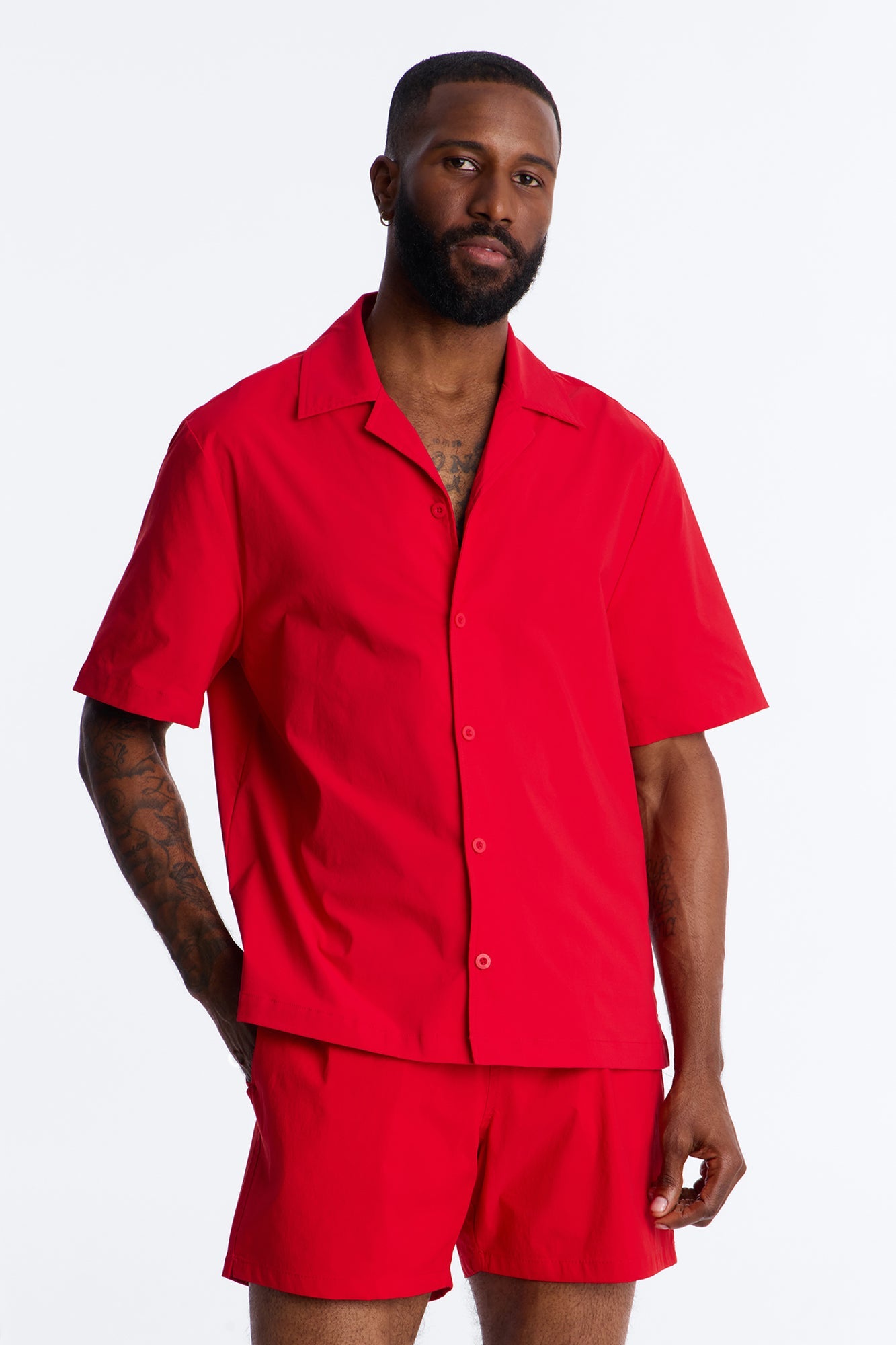 Montez Cuban Collar Button Up Shirt - Brick Red