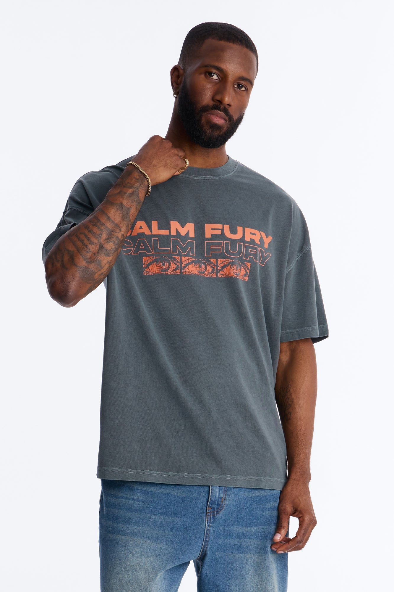 Calm Fury Oversized Short Sleeve Tee - Grey