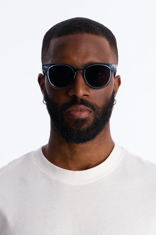 Statement Rounded Wayfarer Sunglasses - Blue