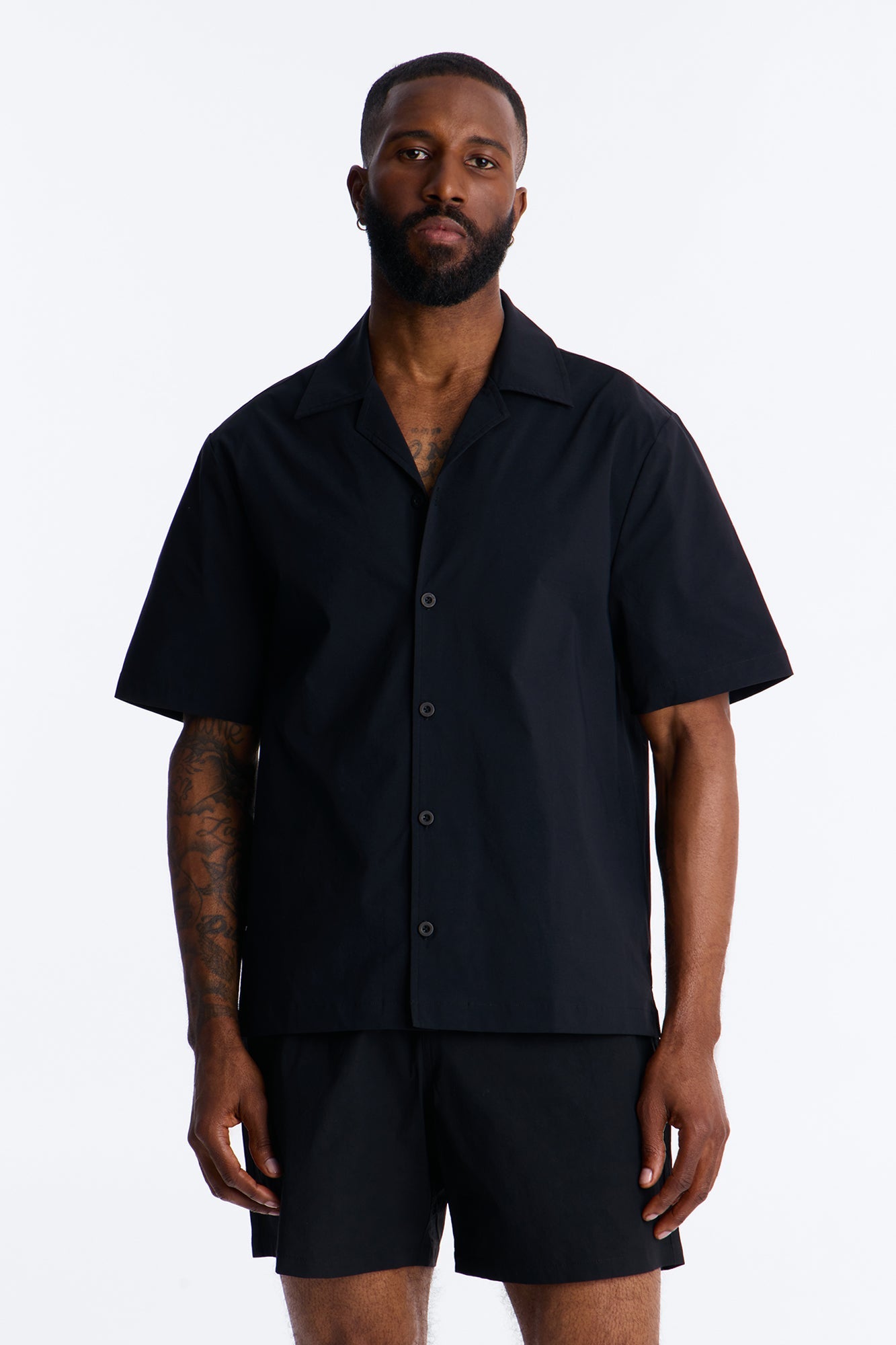 Montez Cuban Collar Button Up Shirt - Black