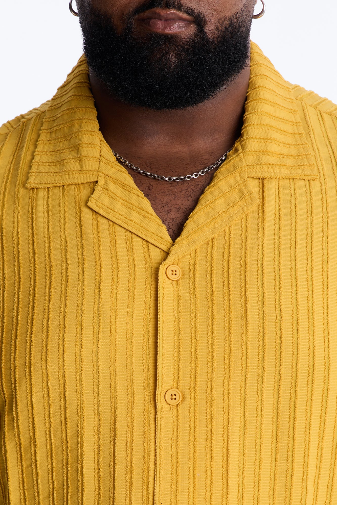 Relaxed Aegean Pleat Cuban Collar Button Up - Mustard