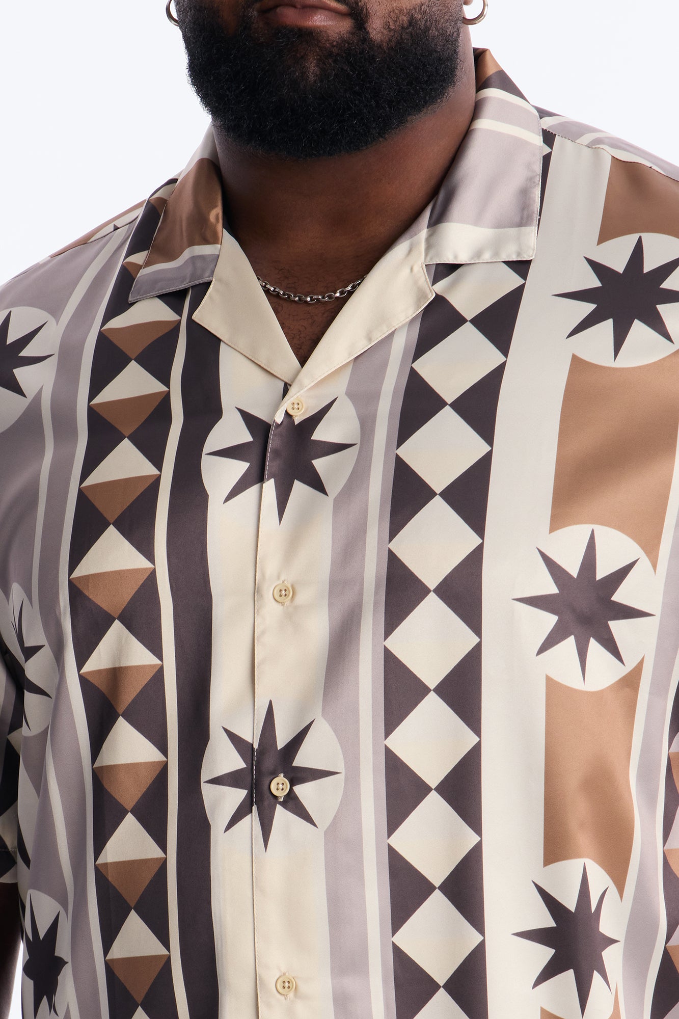 Toscana Geo Cuban Collar Shirt - Tan