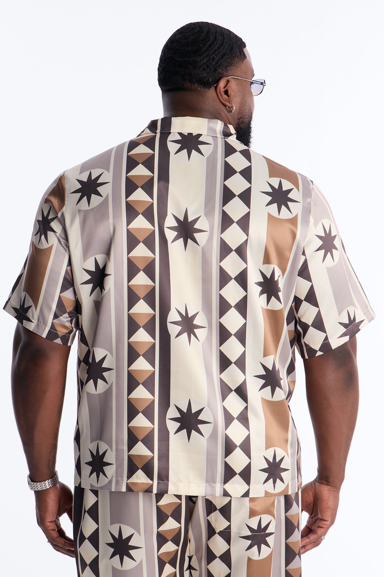 Toscana Geo Cuban Collar Shirt - Tan