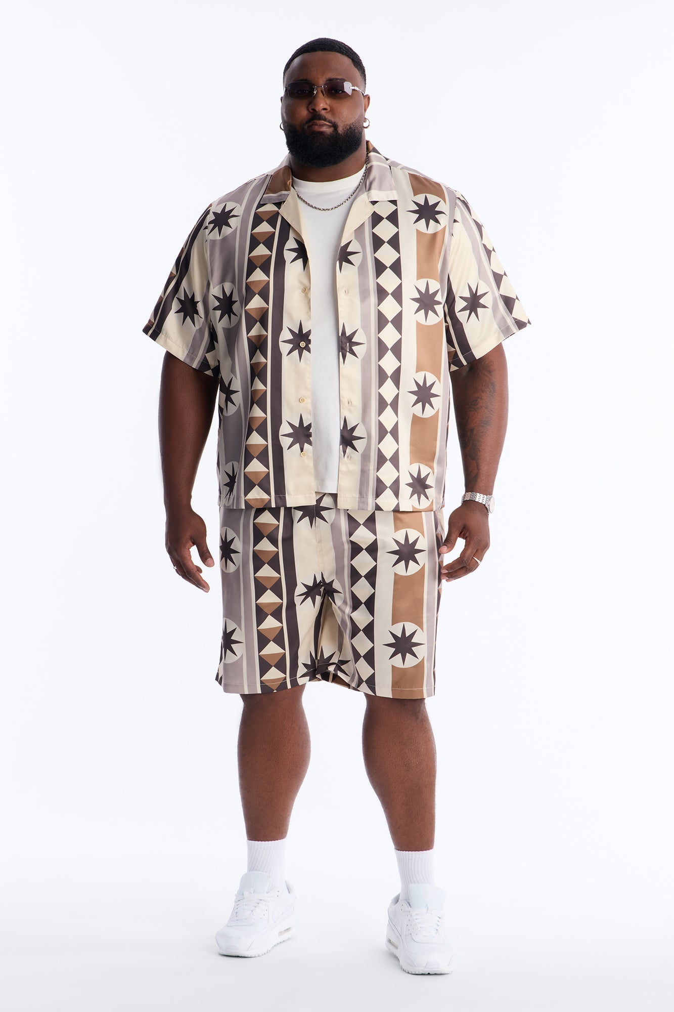 Toscana Geo Cuban Collar Shirt - Tan