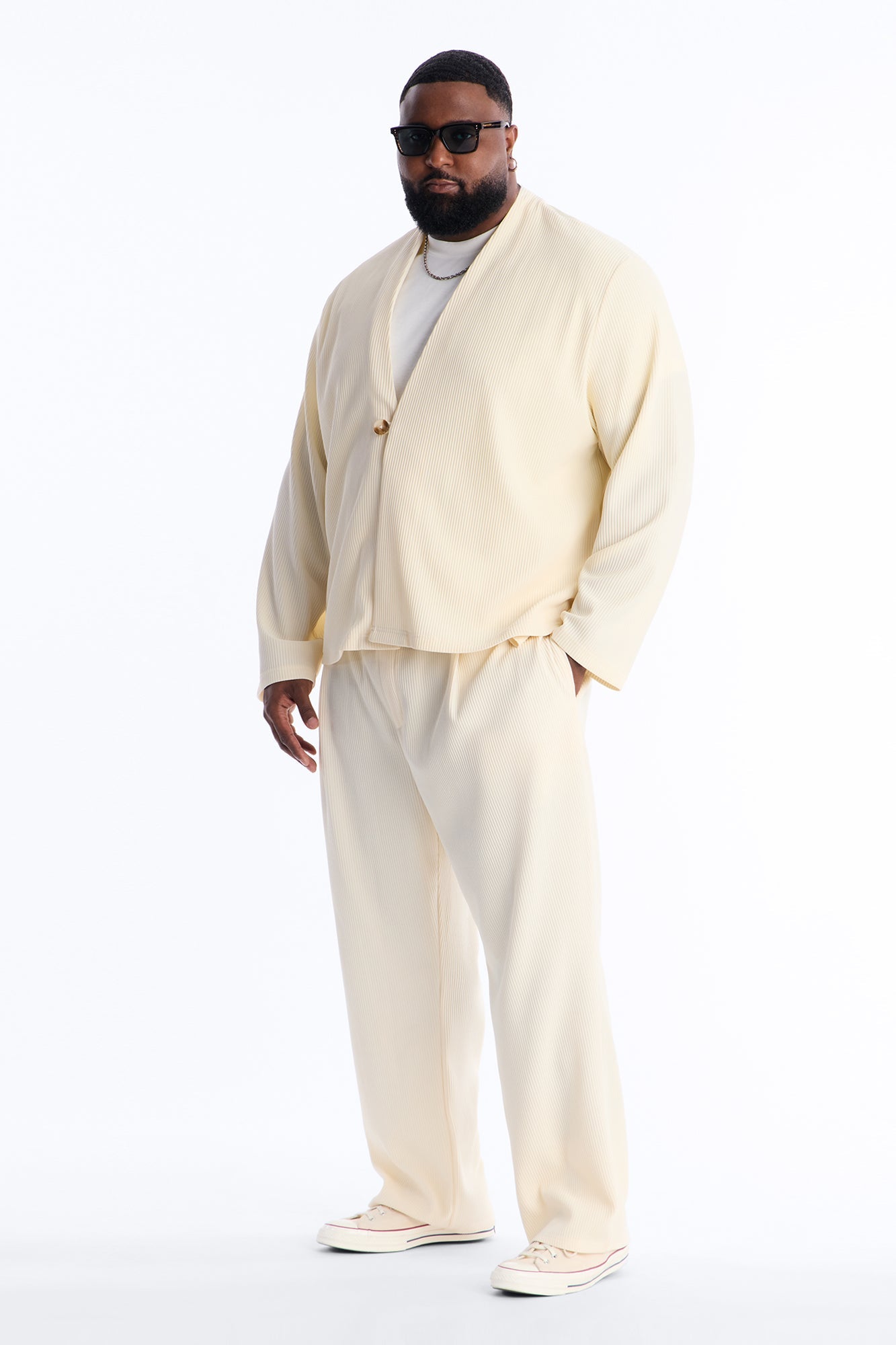 Show Up Straight Pleated Casual Trouser - Cream