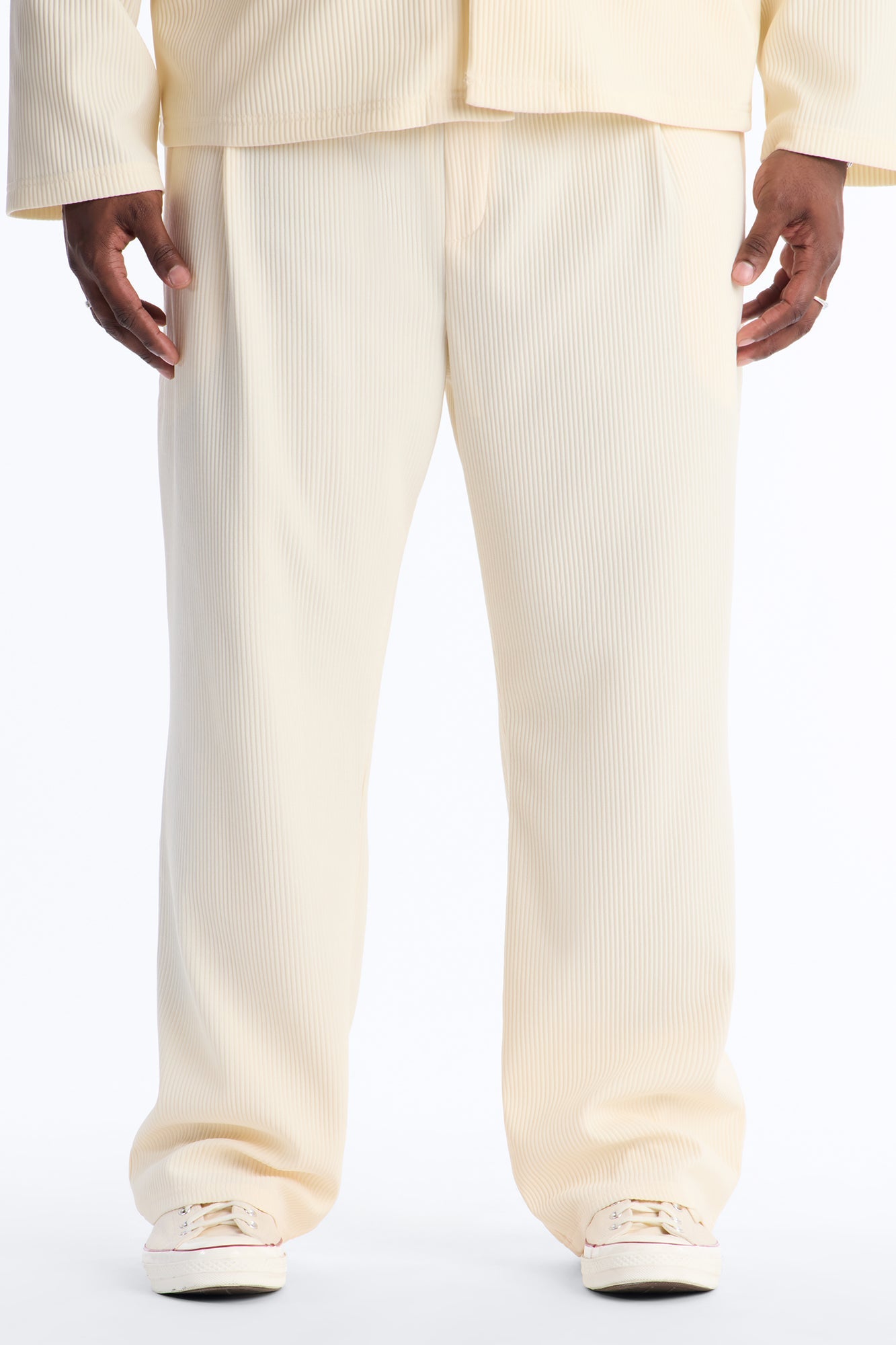 Show Up Straight Pleated Casual Trouser - Cream