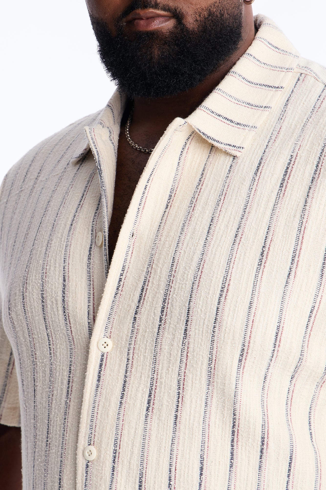 Caicos Textured Stripe Button Up Shirt - Cream