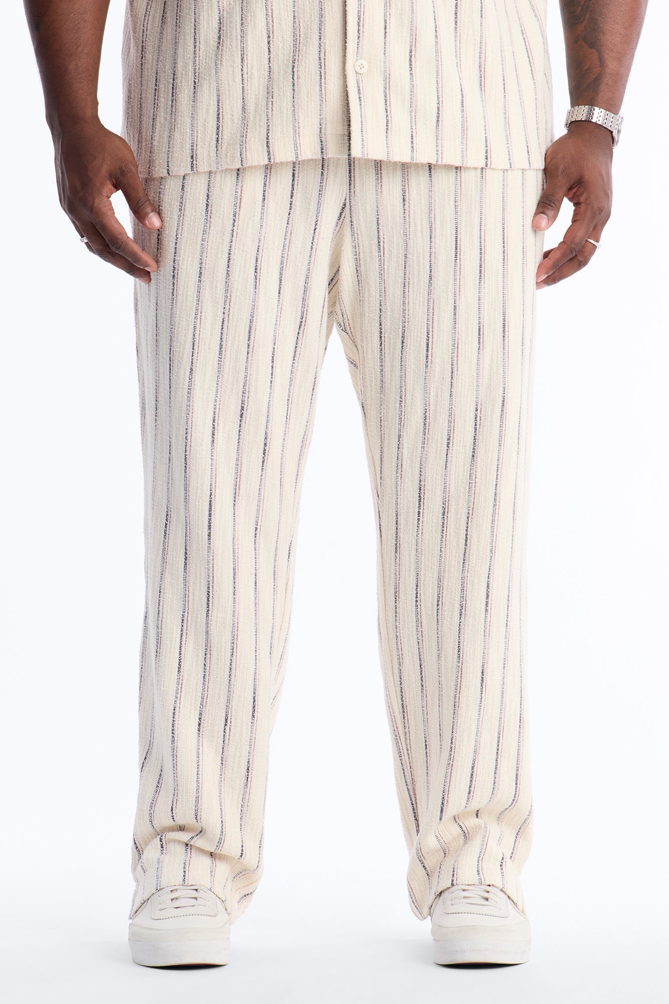 Slim Caicos Textured Stripe Slit Pant - Cream