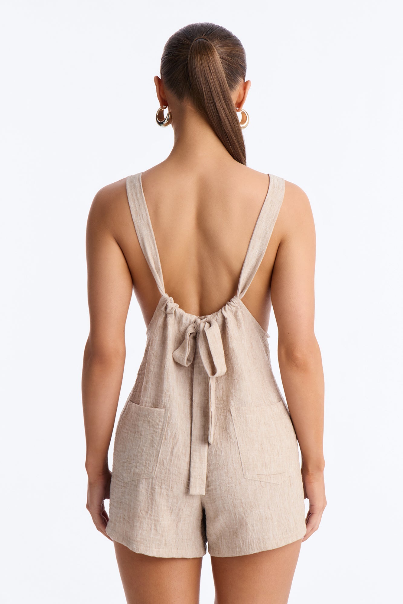Jeanie Flowy Linen Romper - Tan Fashion Nova