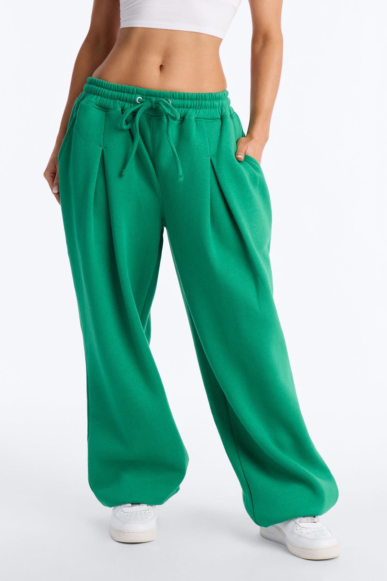 Mia Pleated Fleece Jogger Pants - Green NEWFASHIONEDGE