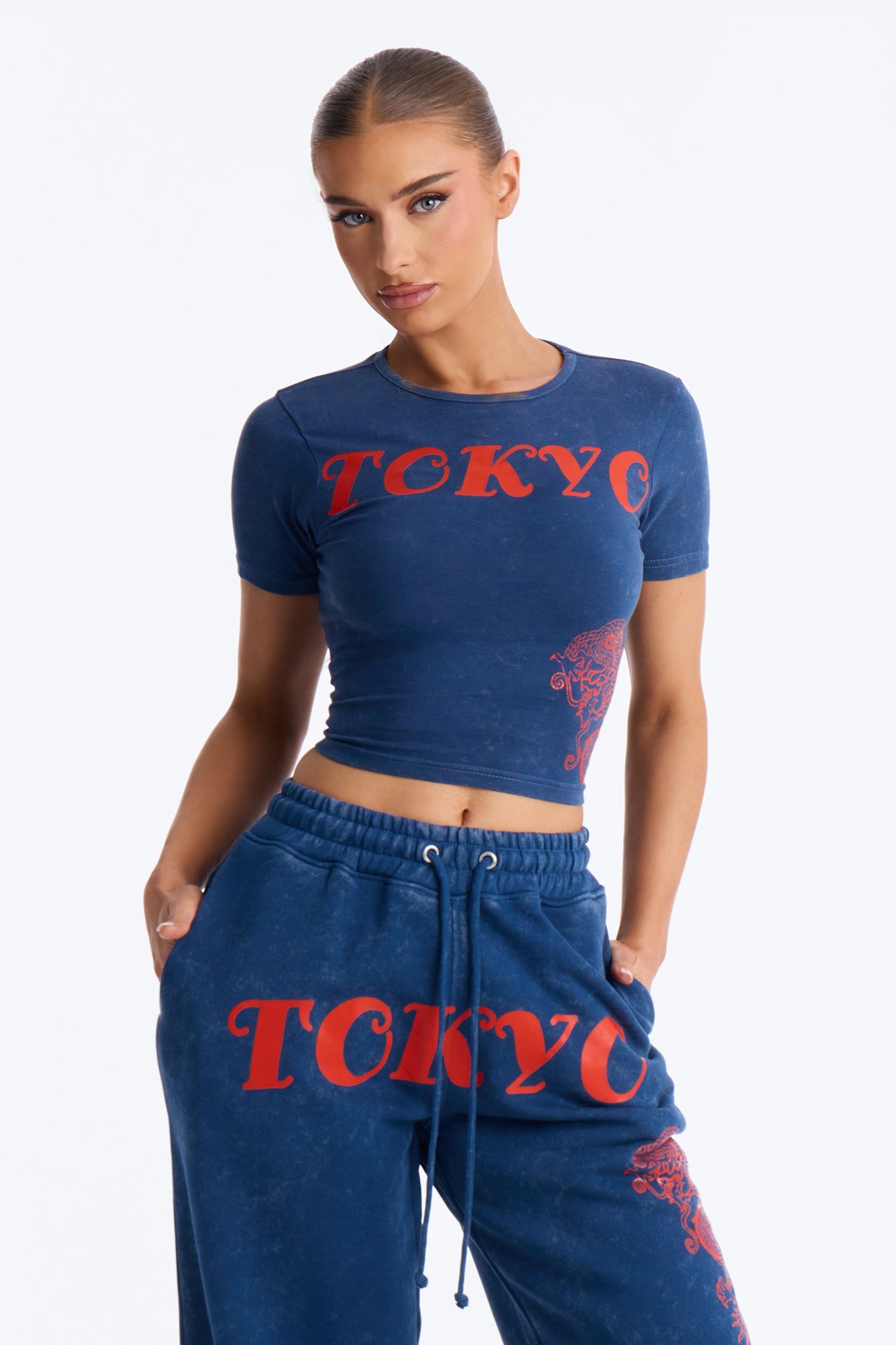 Tokyo Fleece Wide Leg Pant Set - Blue