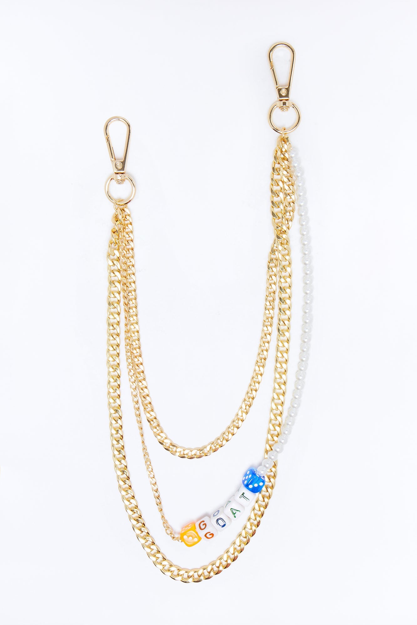 Dice and Pearl Stacked Pant Chain - Gold