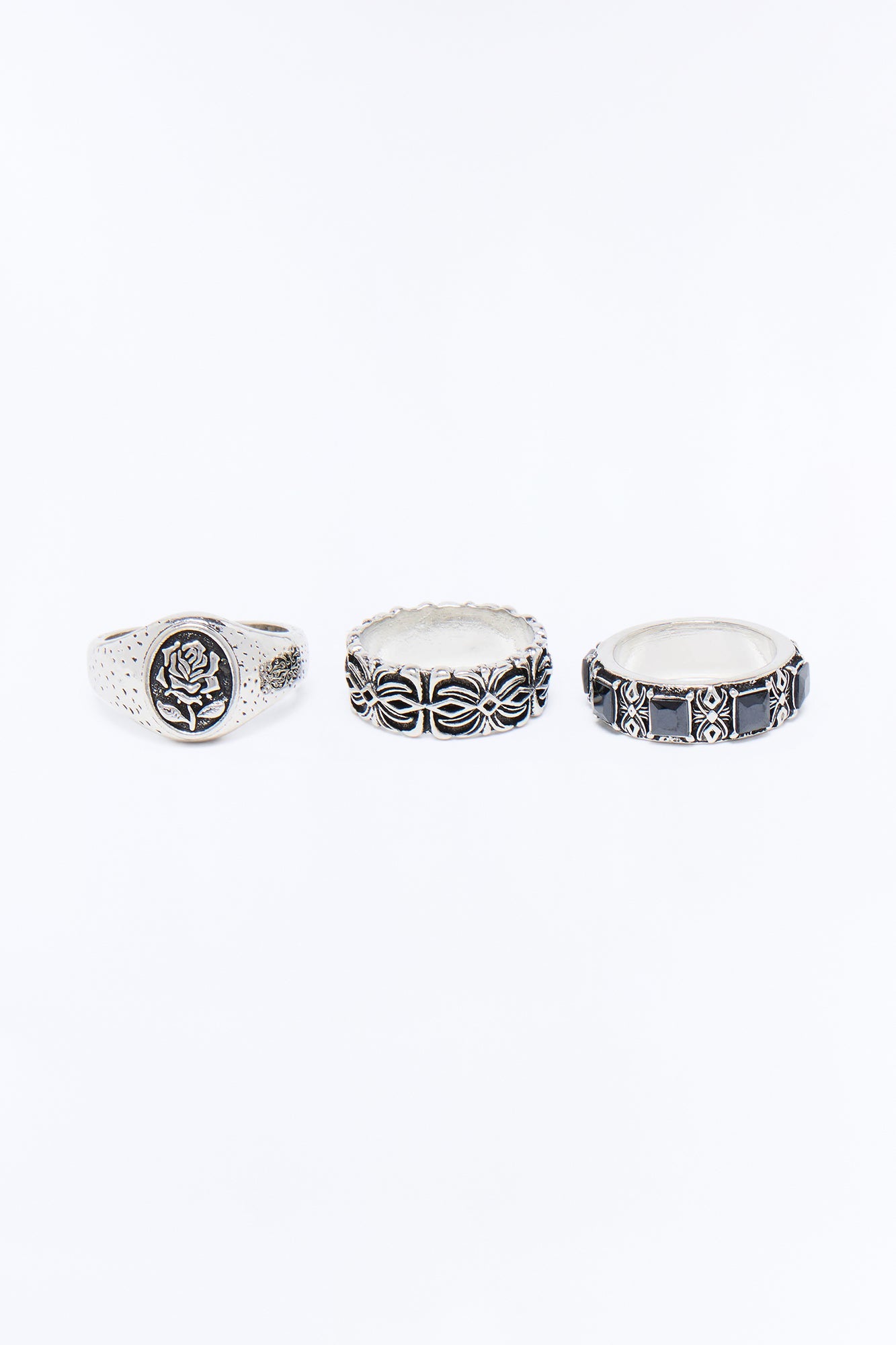 Darkening Rose Multi Size Ring Set - Silver