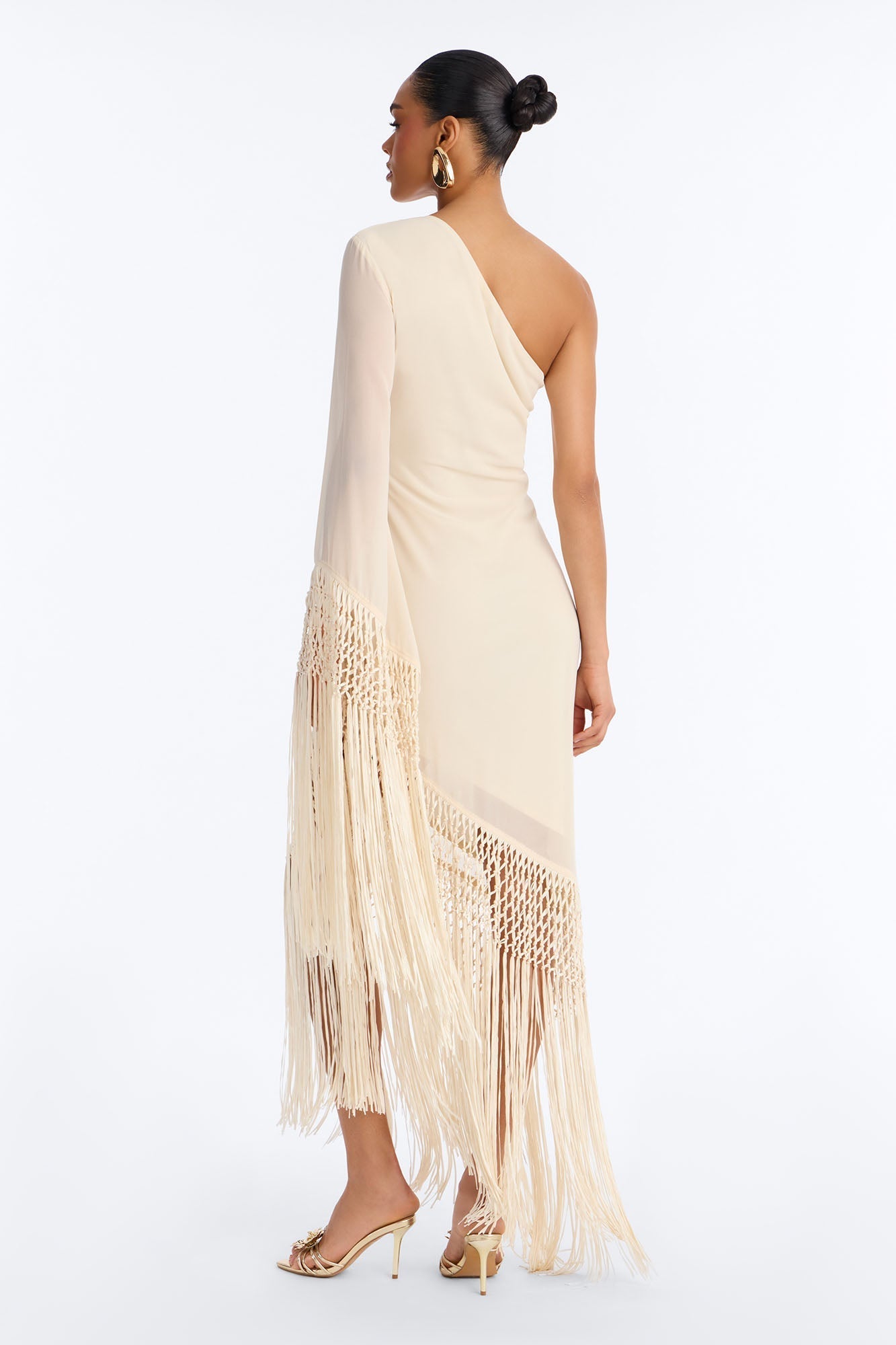 Capri Fringe Chiffon Maxi Dress - Cream NEWFASHIONEDGE