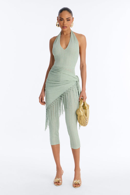 Emme Waist Tie Capri Catsuit - Sage NEWFASHIONEDGE