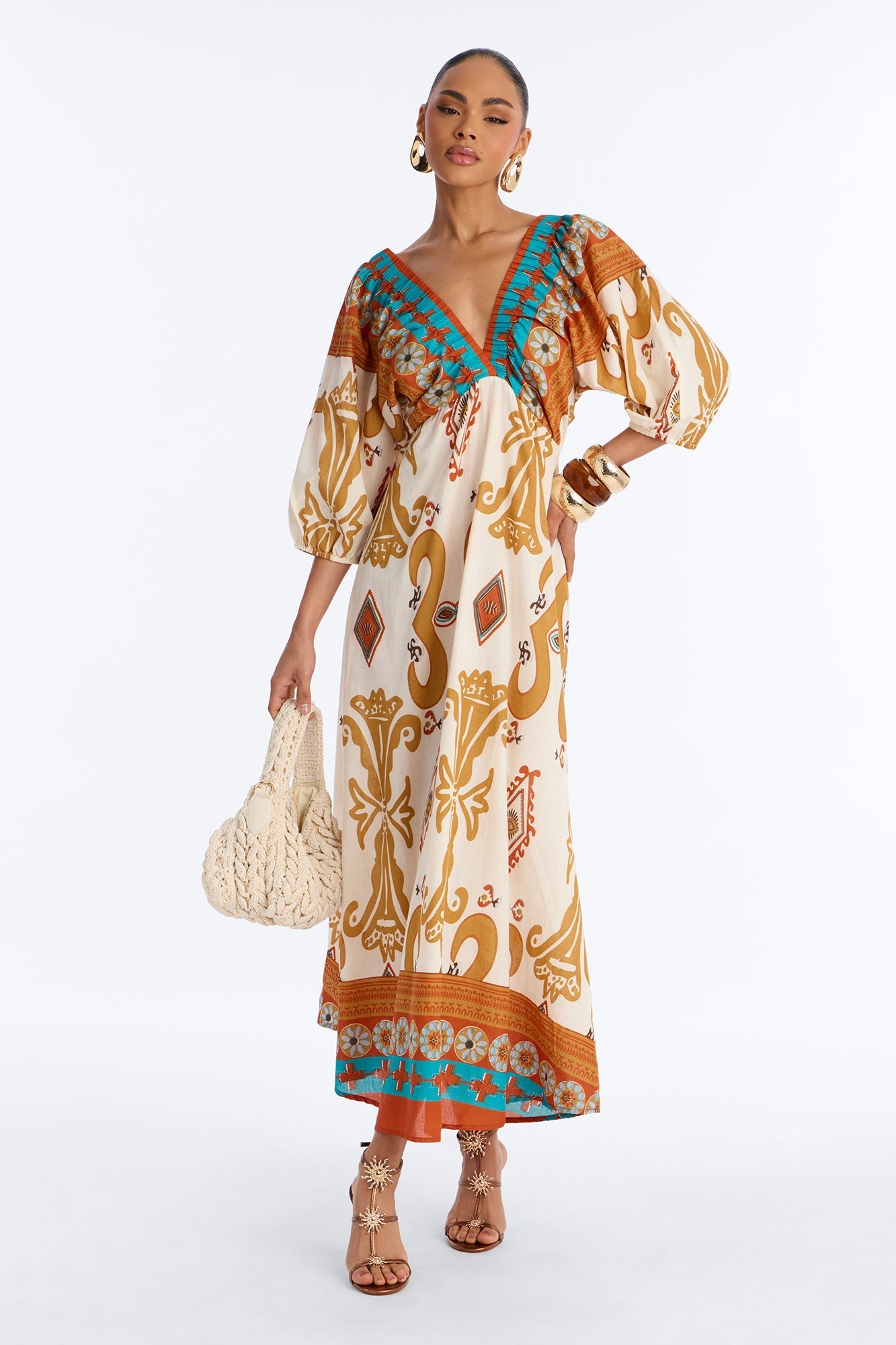 Kayla Printed Maxi Dress - Ivory/combo NEWFASHIONEDGE