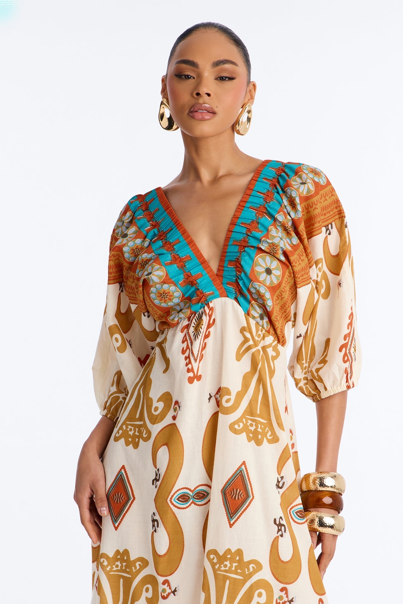 Kayla Printed Maxi Dress - Ivory/combo NEWFASHIONEDGE