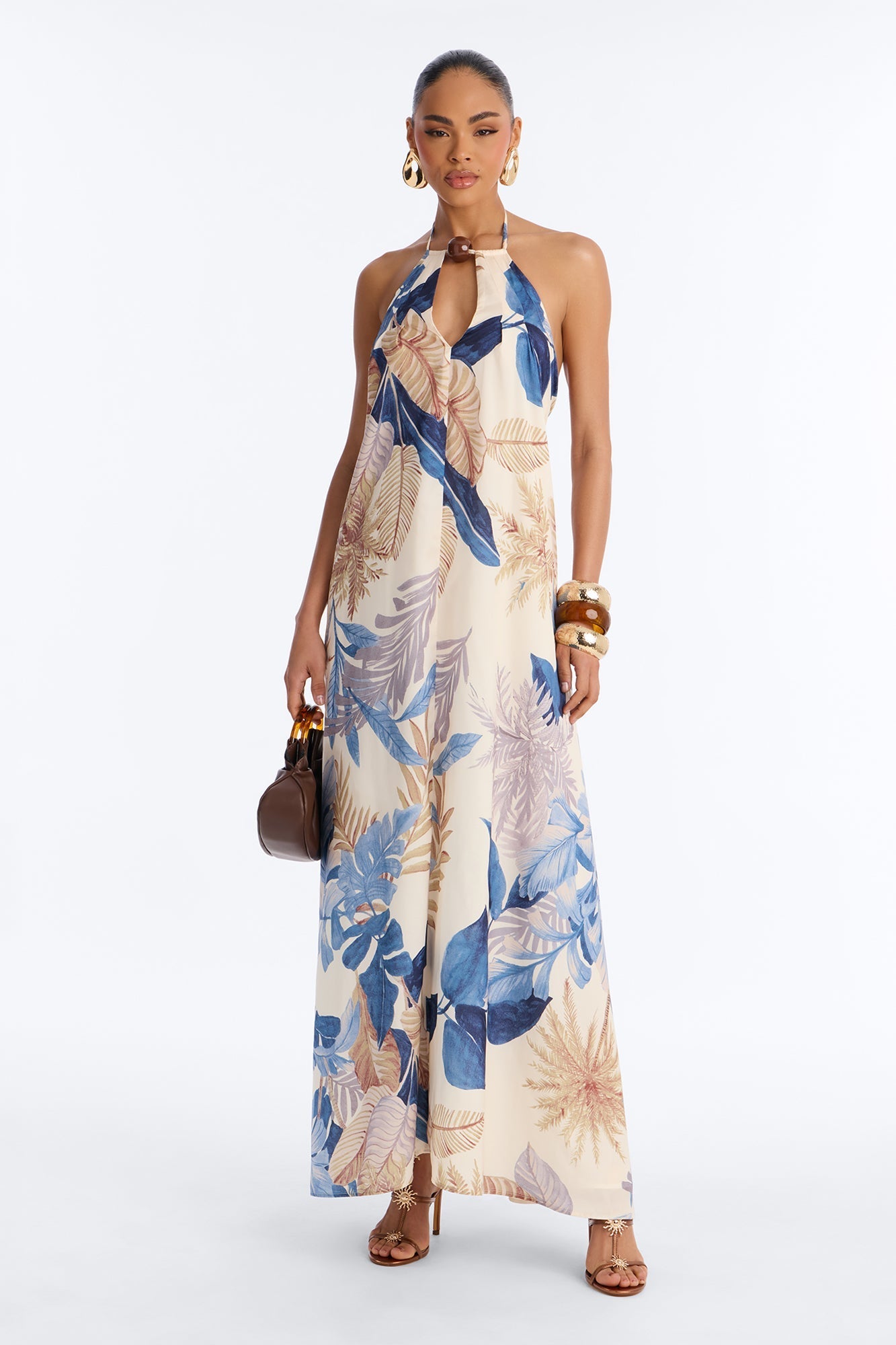 Maui Tropical Keyhole Maxi Dress - Blue/combo NEWFASHIONEDGE