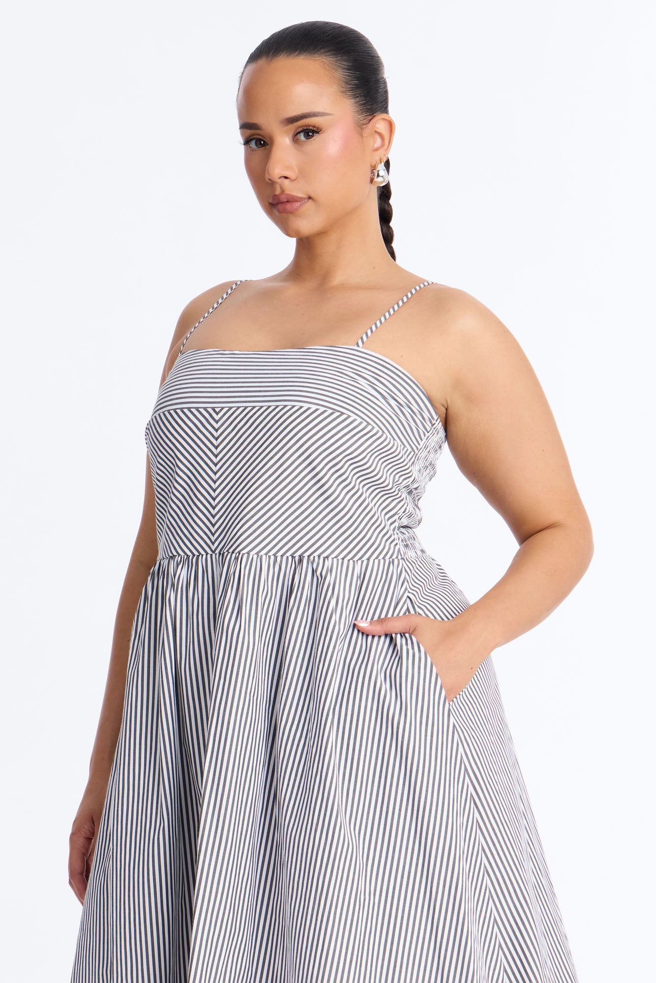 Sadie Striped Poplin Midi Dress - Black/White Fashion Nova