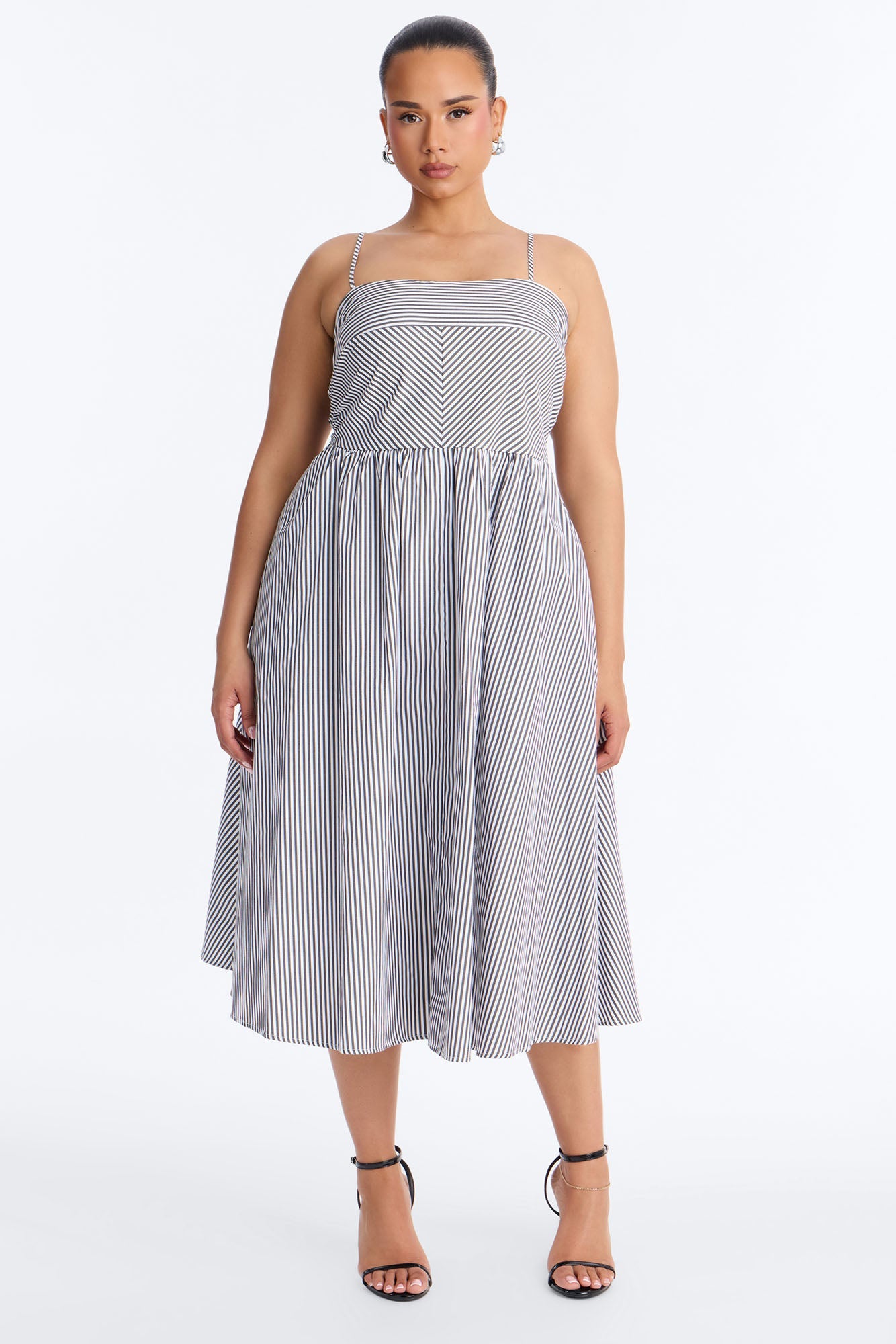 Sadie Striped Poplin Midi Dress - Black/White Fashion Nova