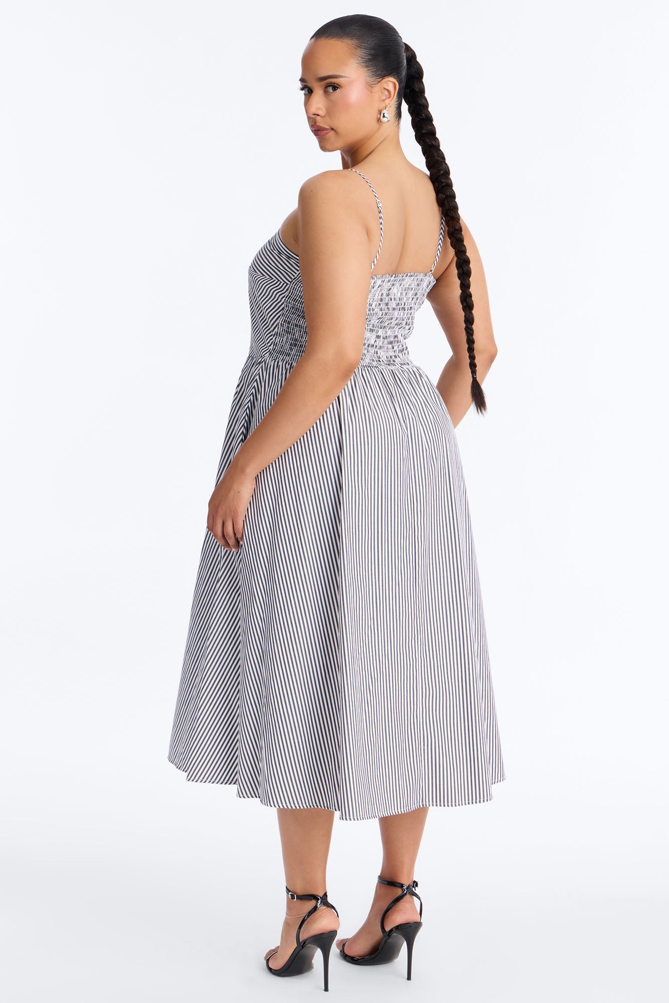 Sadie Striped Poplin Midi Dress - Black/White Fashion Nova