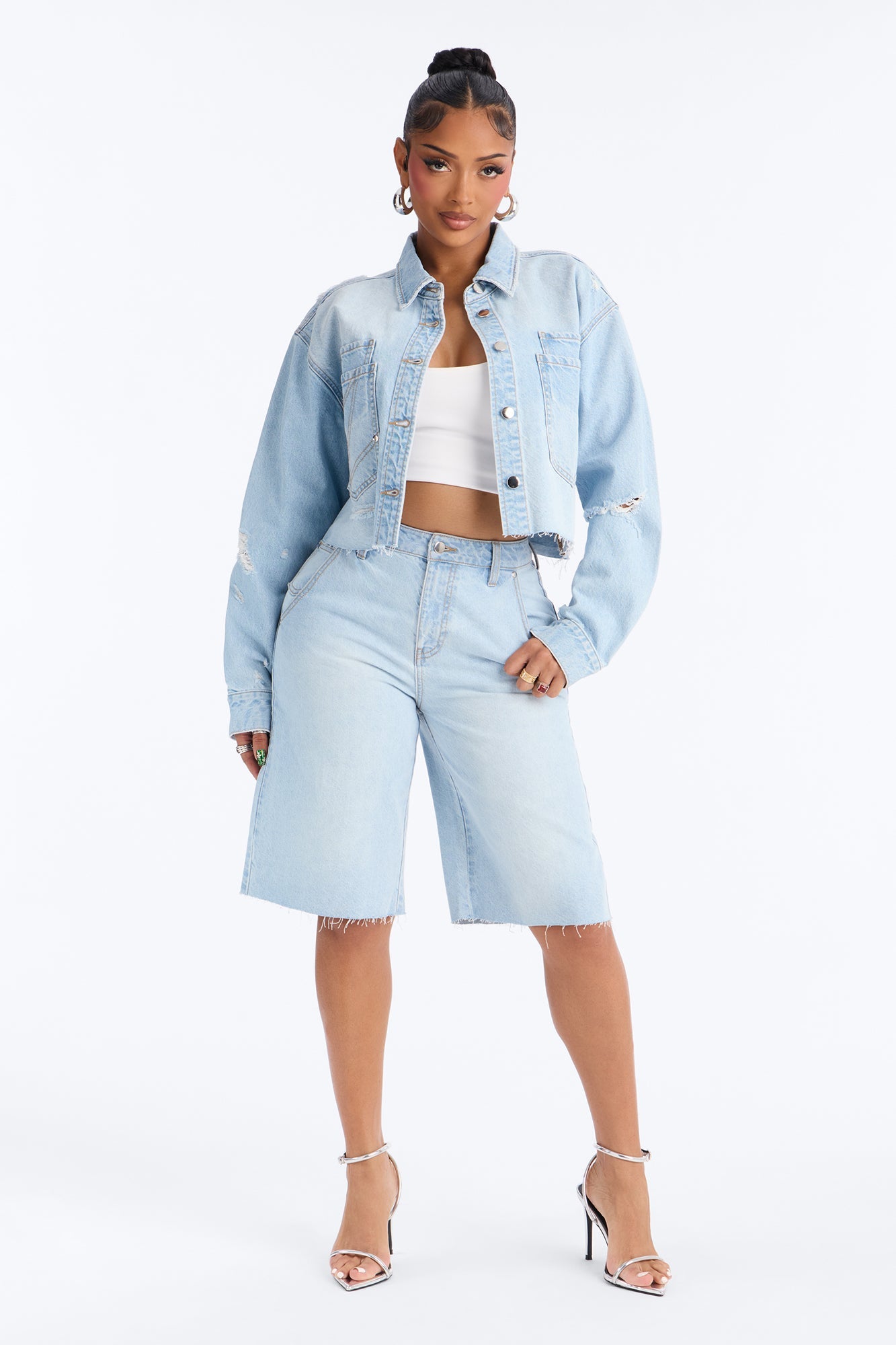Clean Break Double Pocket Denim Shacket - Light Wash Fashion Nova