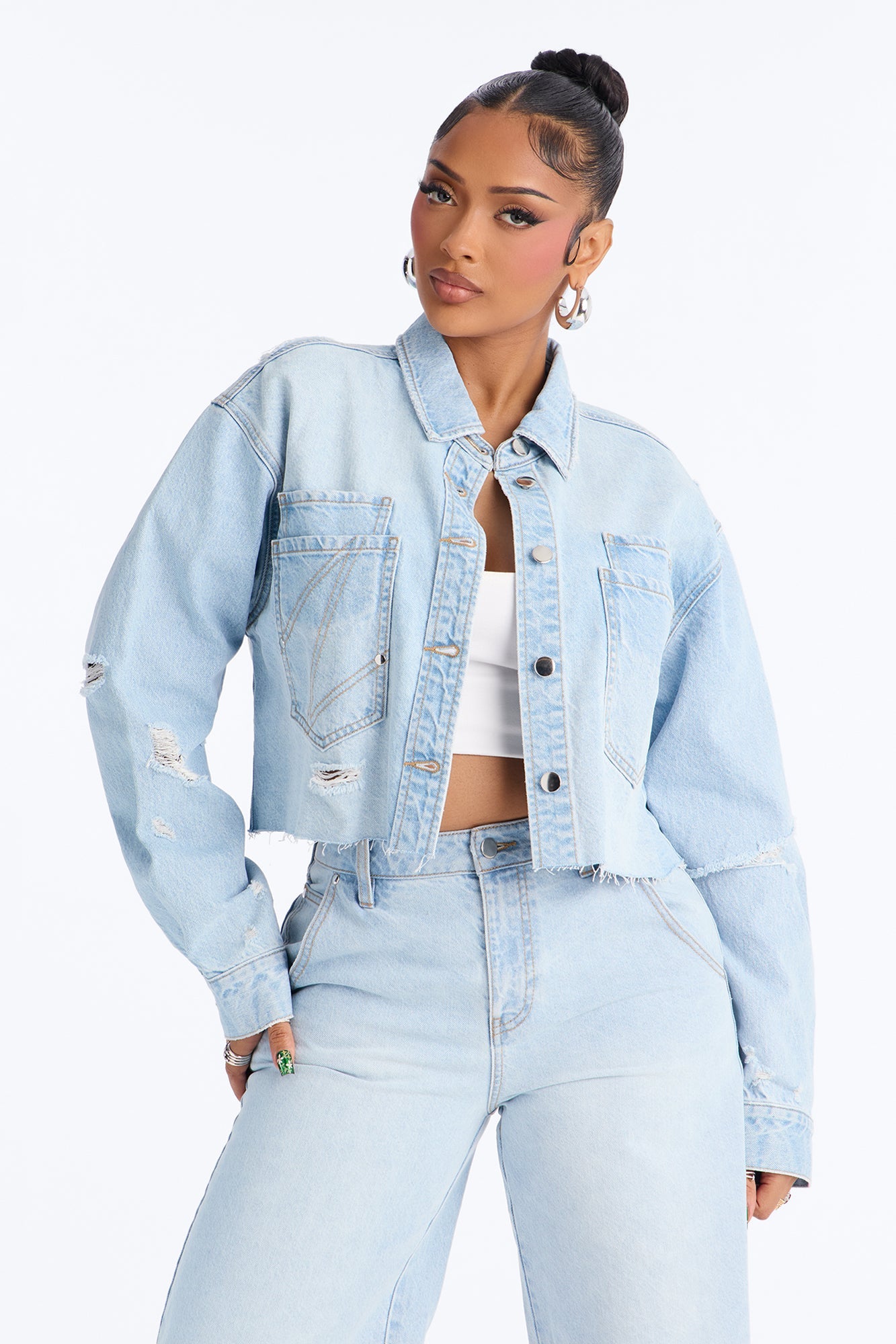 Clean Break Double Pocket Denim Shacket - Light Wash Fashion Nova