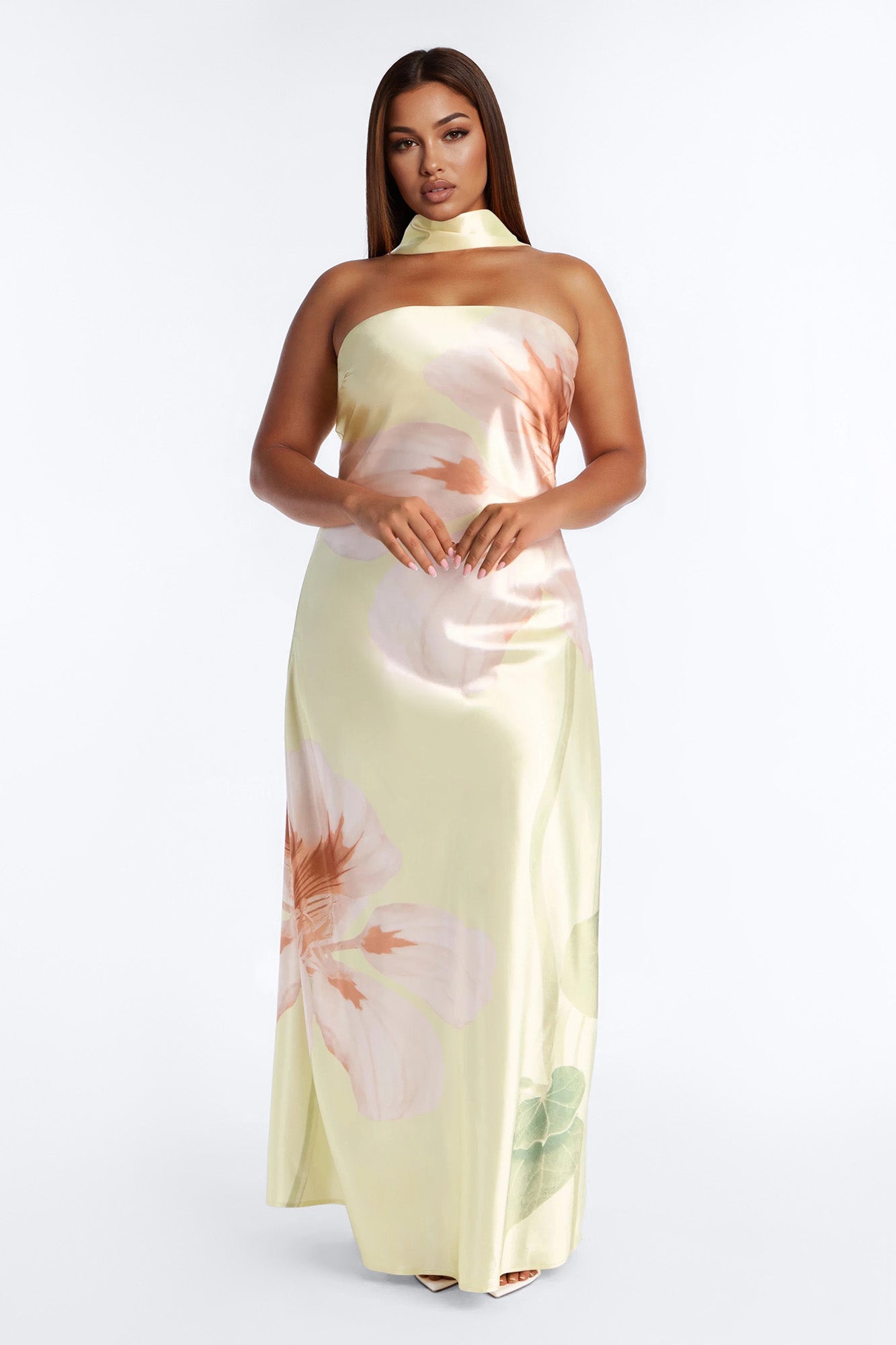 Jelissa Scarf Satin Maxi Dress - Yellow/combo NEWFASHIONEDGE