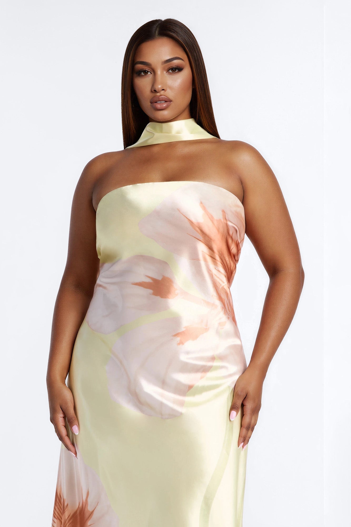 Jelissa Scarf Satin Maxi Dress - Yellow/combo NEWFASHIONEDGE