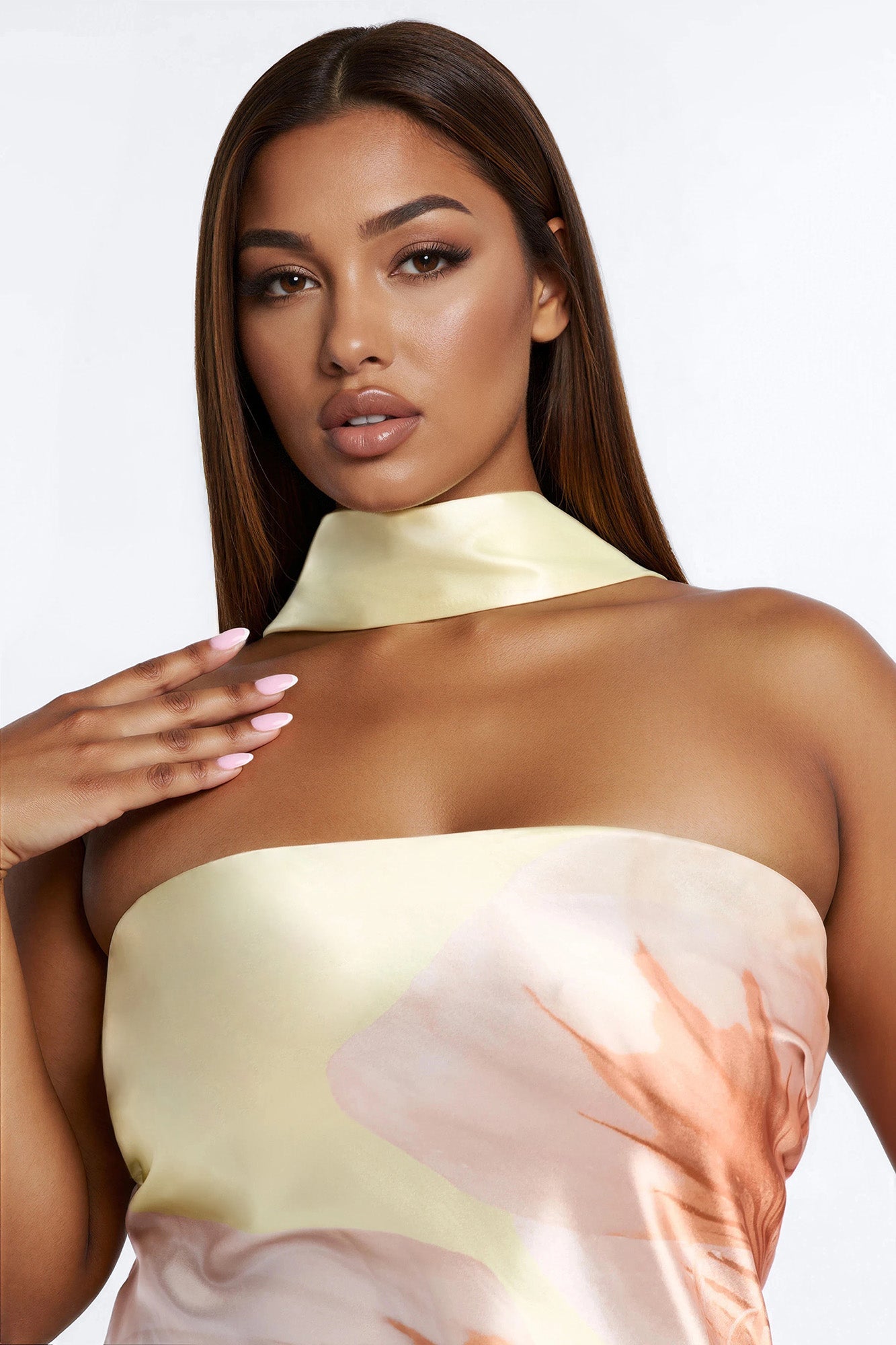 Jelissa Scarf Satin Maxi Dress - Yellow/combo NEWFASHIONEDGE