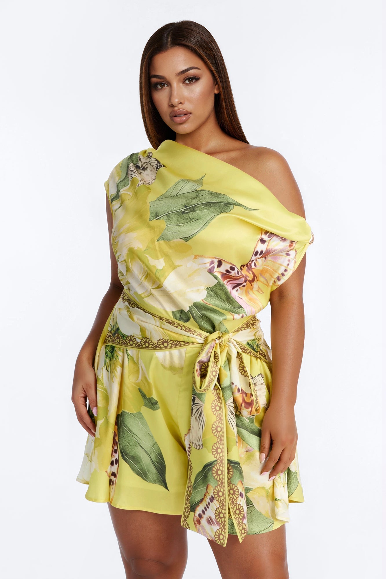 Priscilla Floral Off Shoulder Romper - Yellow Fashion Nova