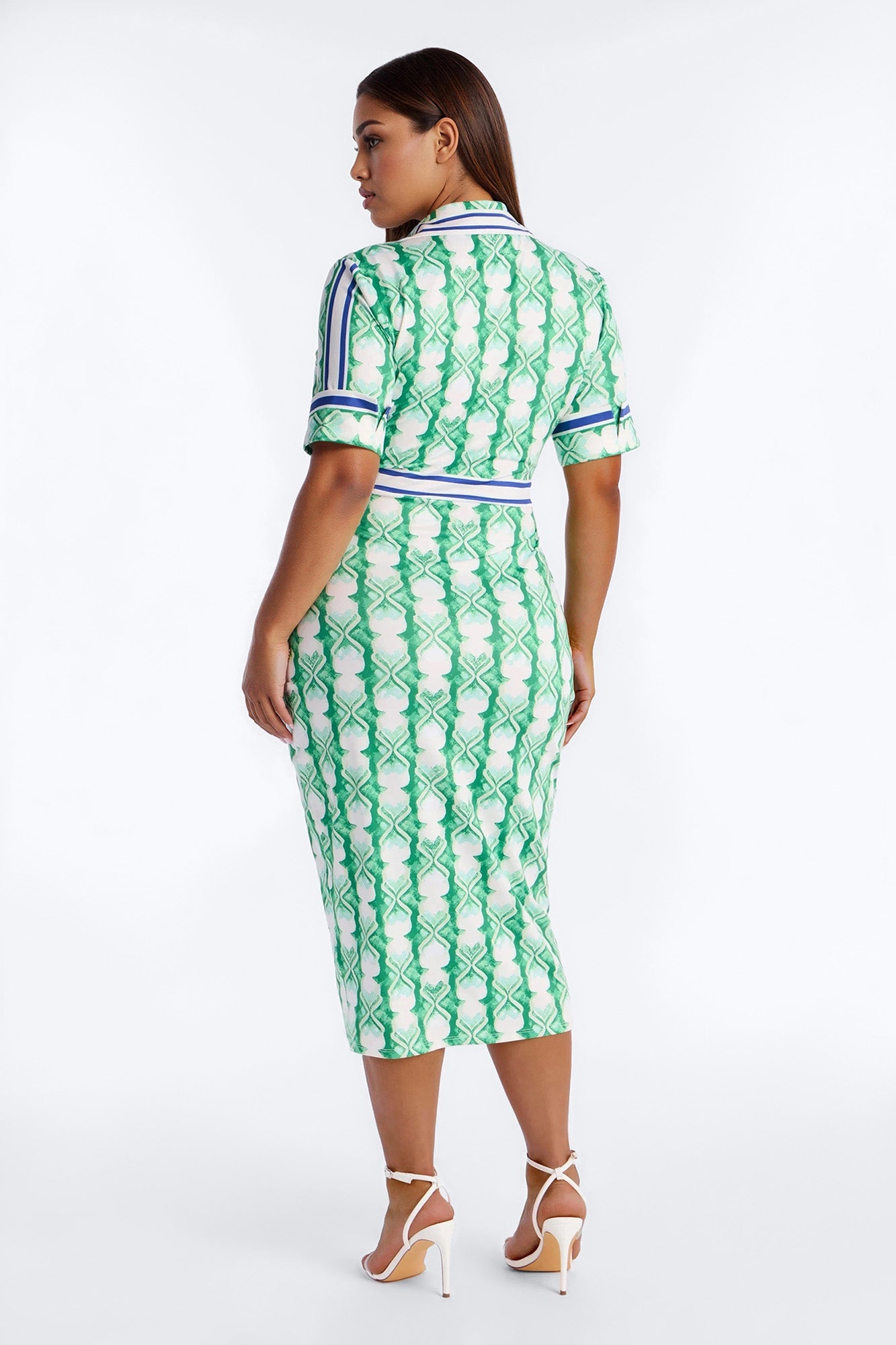 Camila Ruched Printed Midi Dress - Green/combo Fashion Nova