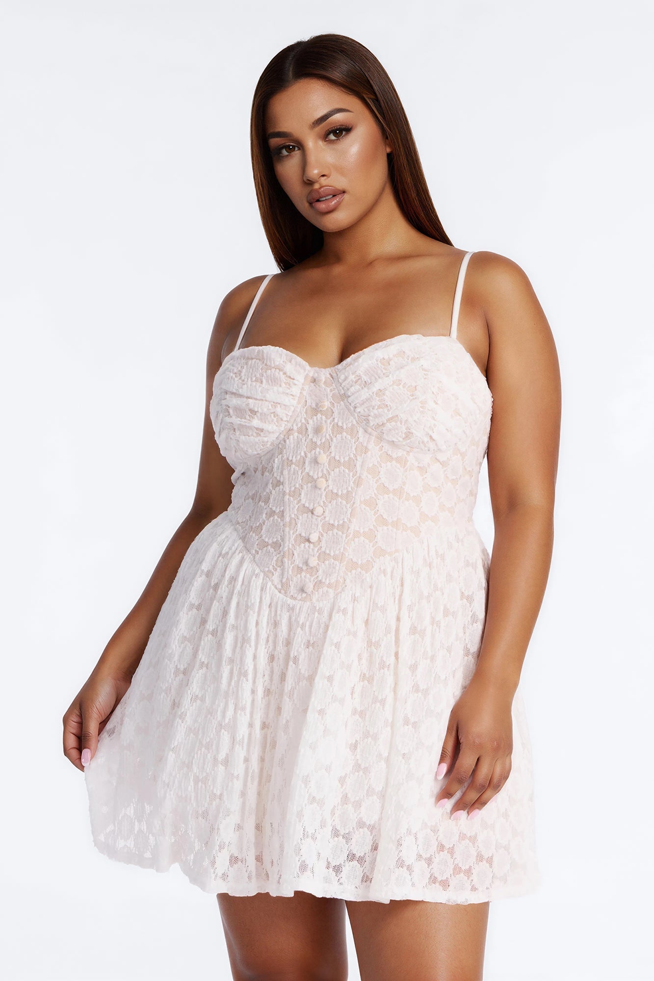 Quinn Corset Waist Lace Mini Dress - Ivory