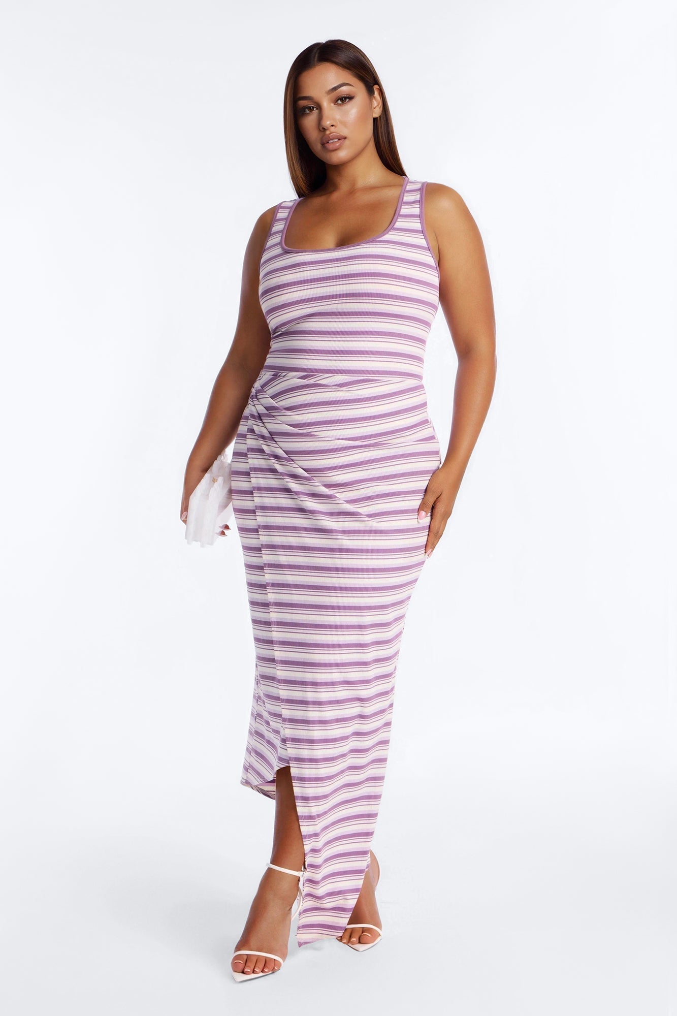 Rayna Striped Ribbed Maxi Dress - Purple NEWFASHIONEDGE
