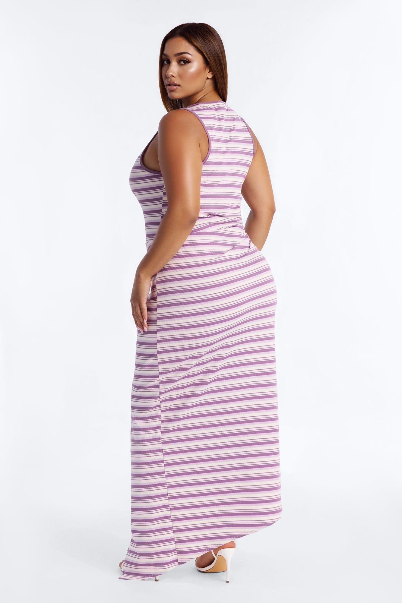 Rayna Striped Ribbed Maxi Dress - Purple NEWFASHIONEDGE
