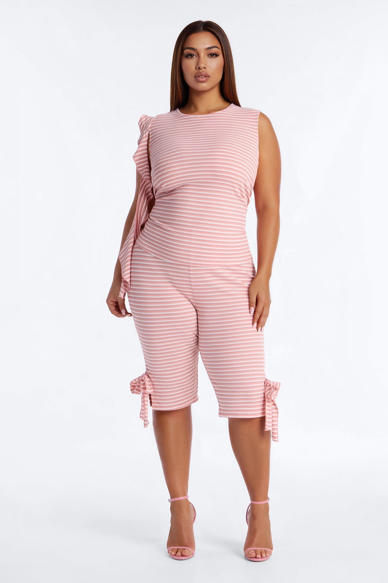 Girl Talk Tie Detail Striped Capri Set - Mauve Fashion Nova