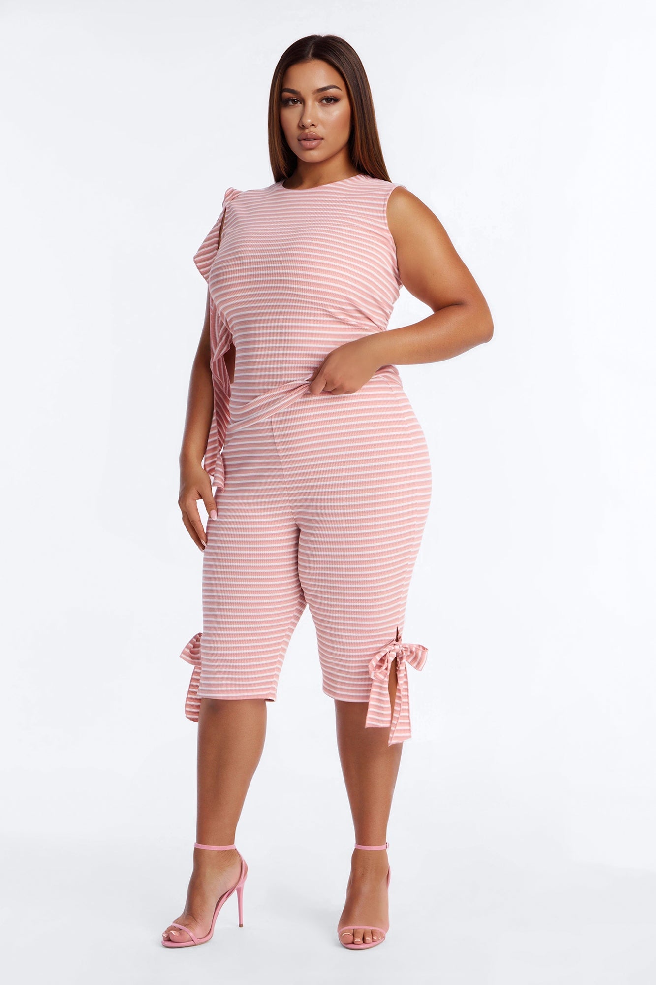 Girl Talk Tie Detail Striped Capri Set - Mauve Fashion Nova