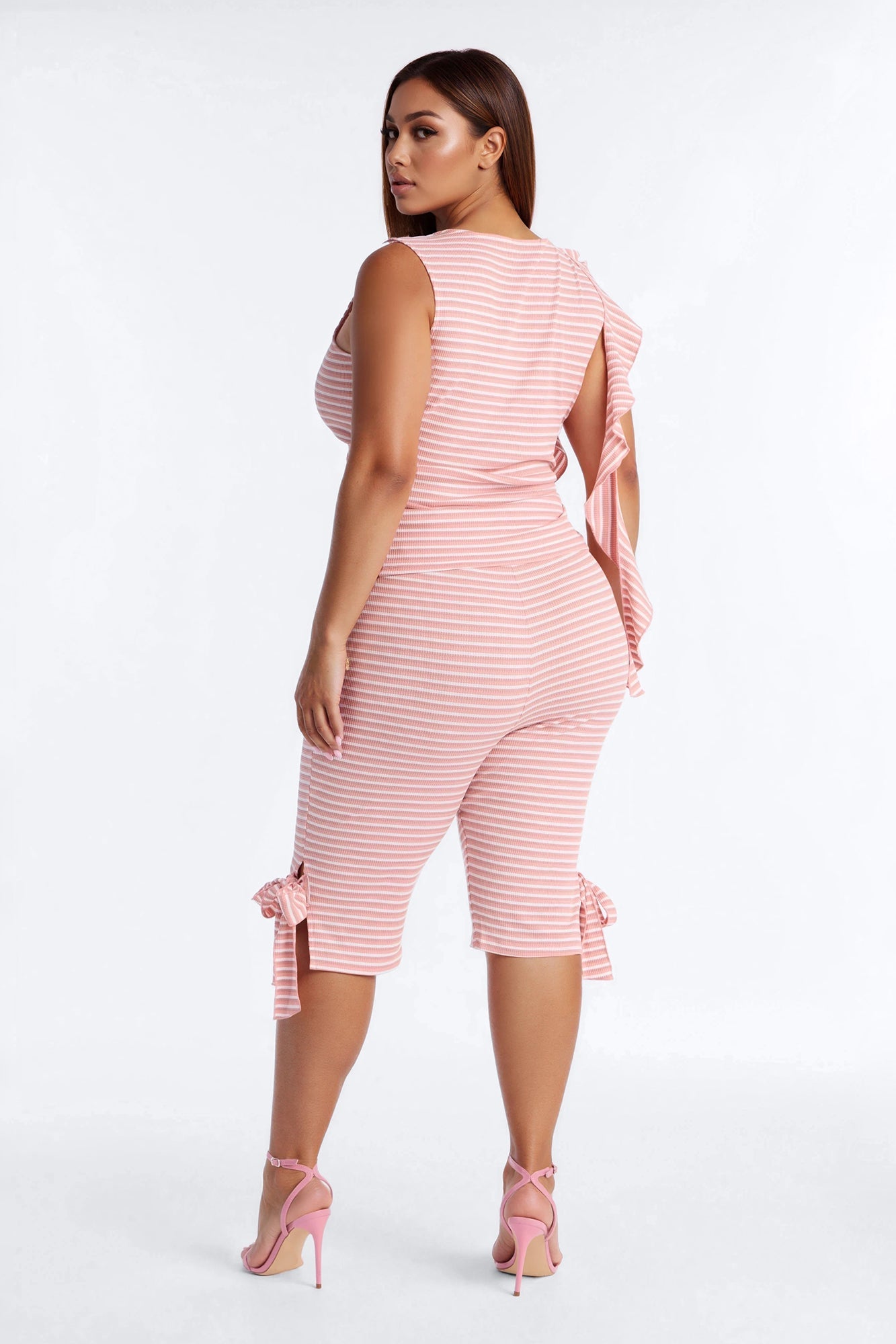 Girl Talk Tie Detail Striped Capri Set - Mauve Fashion Nova