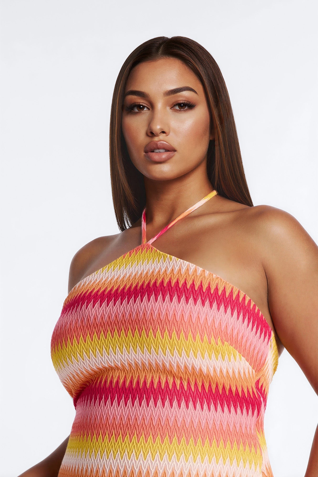 Off The Grid Chevron Crochet Mini Dress - Pink/combo