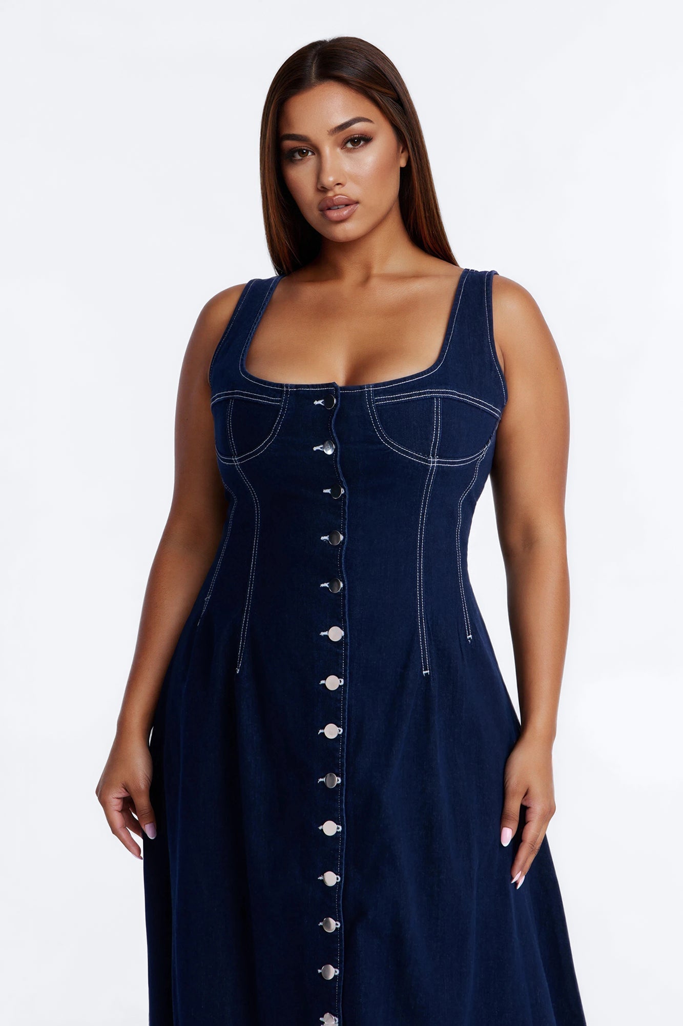 Maelyn Denim Midi Dress - Dark Wash NEWFASHIONEDGE