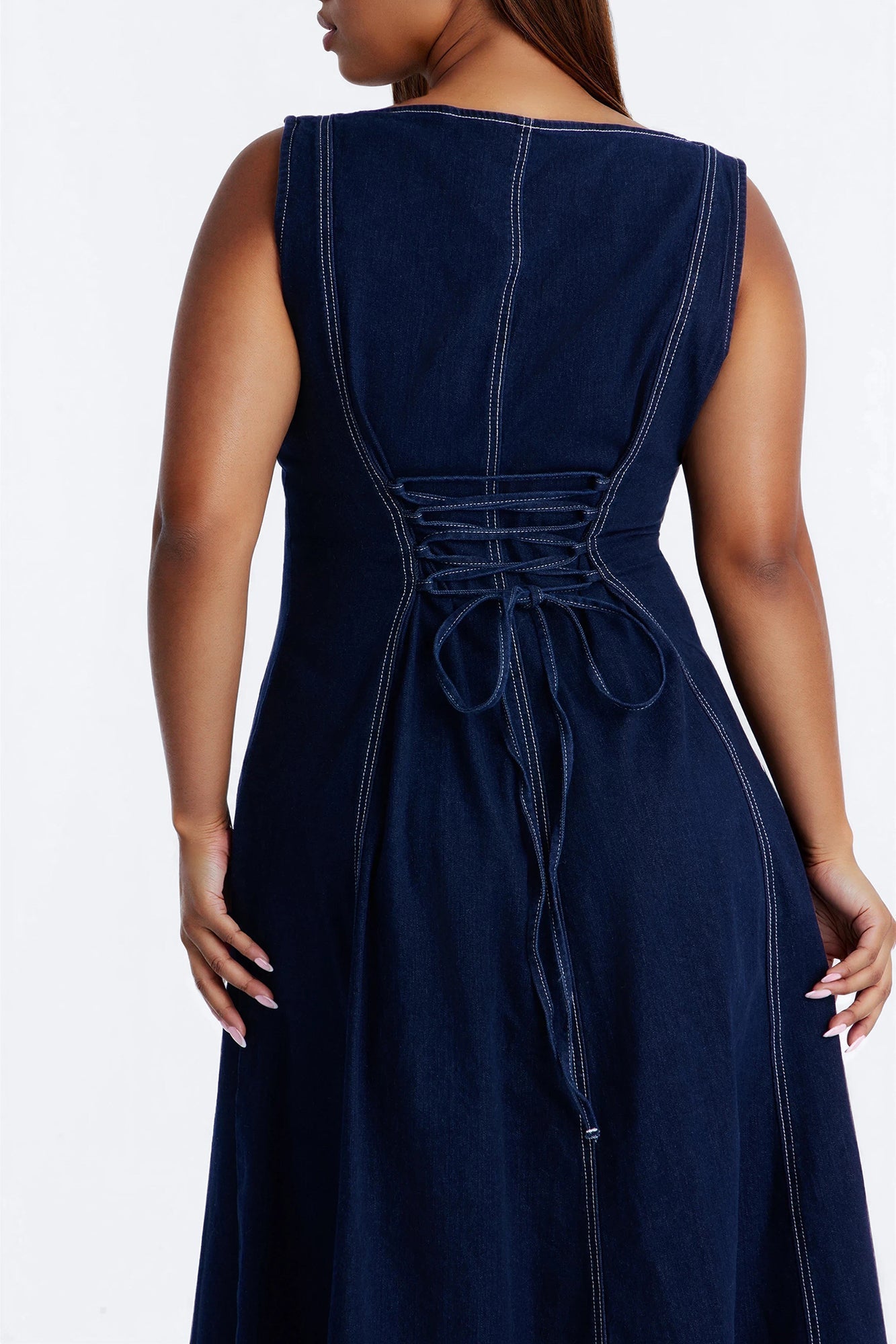 Maelyn Denim Midi Dress - Dark Wash NEWFASHIONEDGE